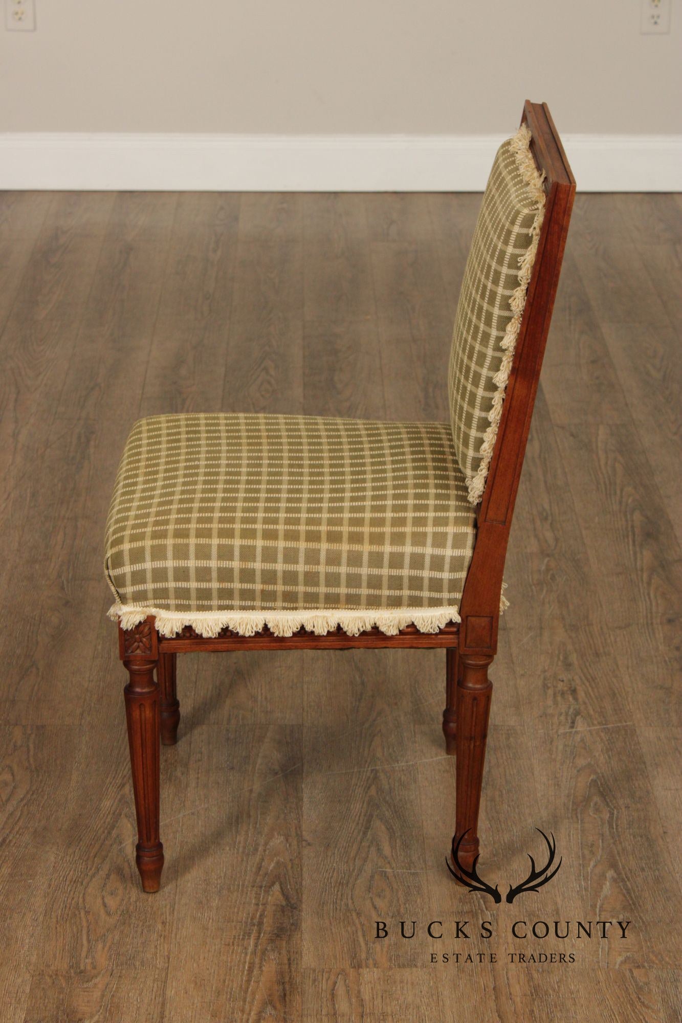 French Louis XVI Style Set Of Four Carved Walnut Dining Chairs