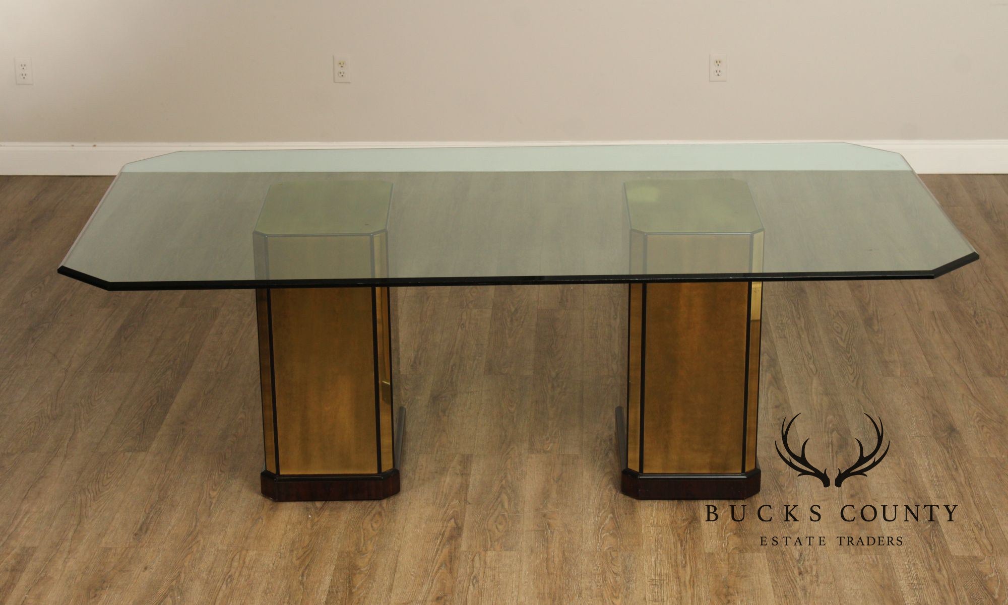 Mastercraft Hollywood Regency Brass and Glass Pedestal Dining Table