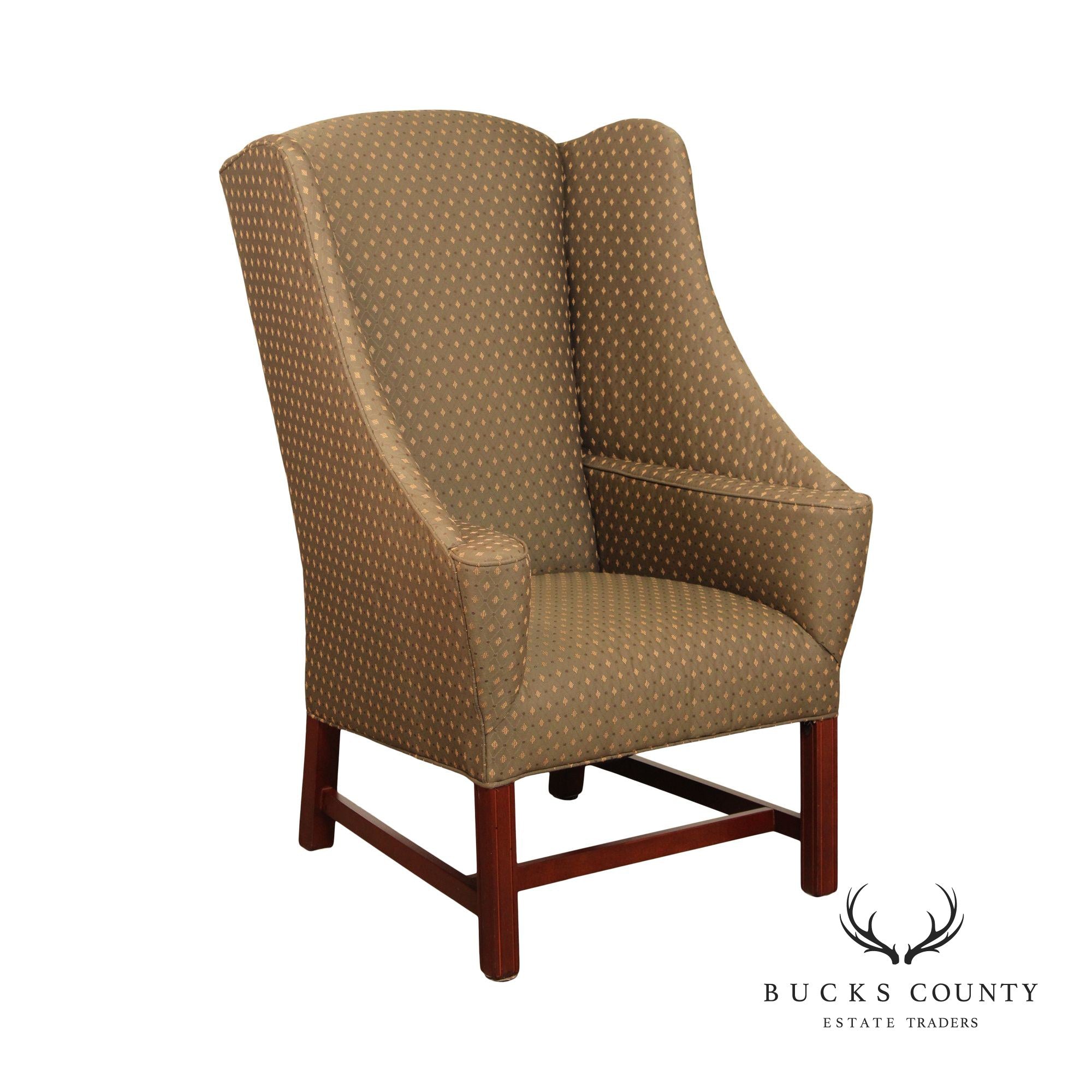 Johnston Benchworks Upholstered Mahogany Wingback Chair