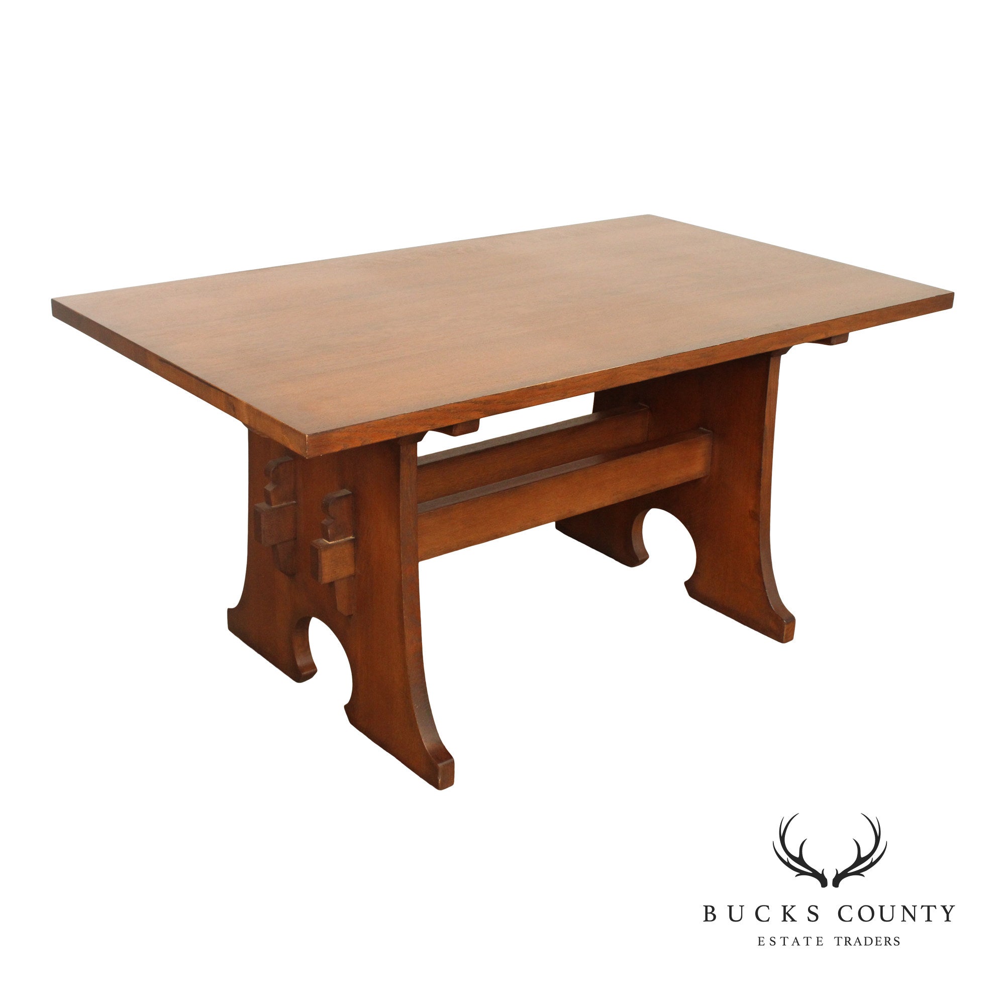 Stickley Mission Collection Oak Keyhole Trestle Dining Table