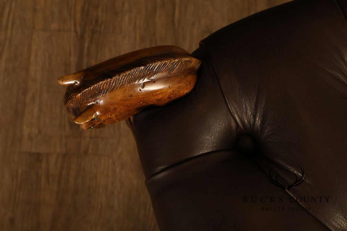 Theodore Alexander Regency Style Carved Horse Head Leather Bench