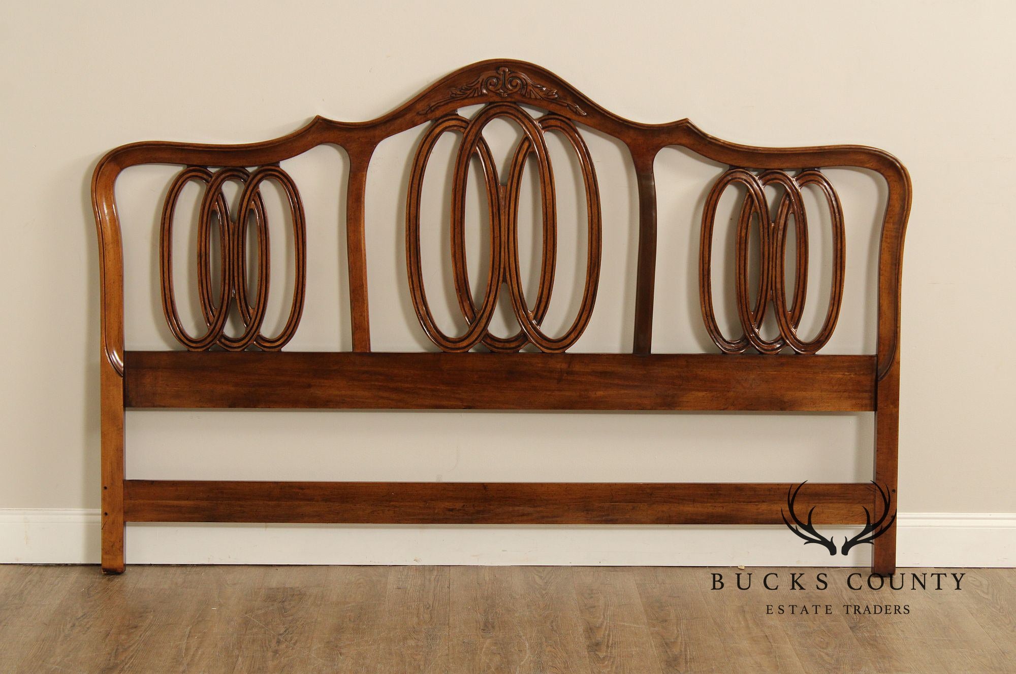 French Provincial Style Vintage Walnut King Headboard By White Furniture Co.