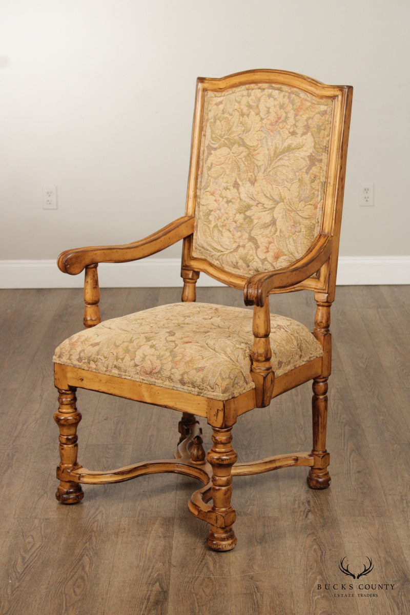 French Louis XIV Style Pair of Carved Frame Fauteuil Armchairs