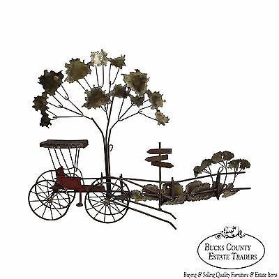 Curtis Jere Mid Century Metal Wall Sculpture of Carriage at Crossroads