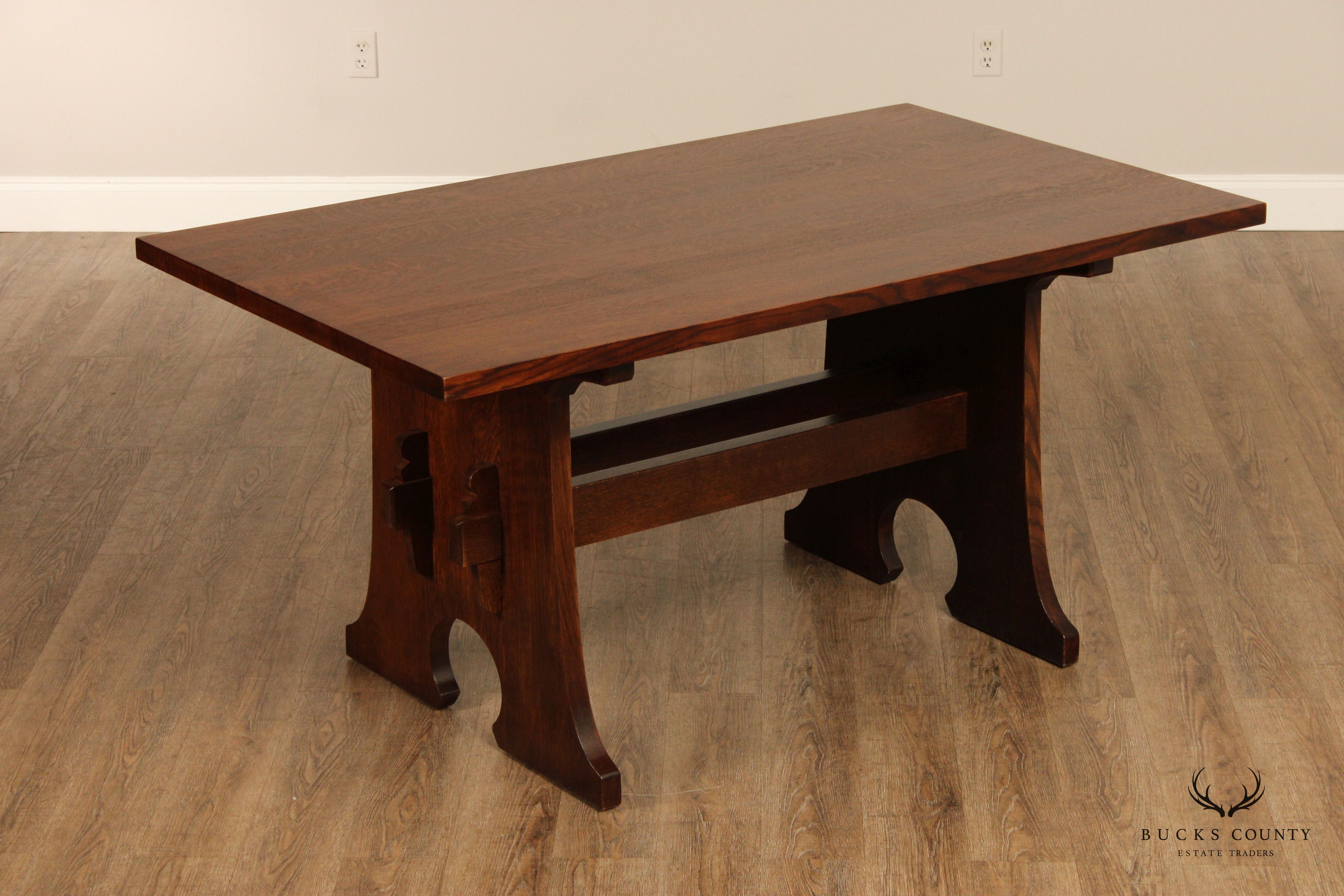 Stickley Mission Collection Oak Keyhole Trestle Dining Table