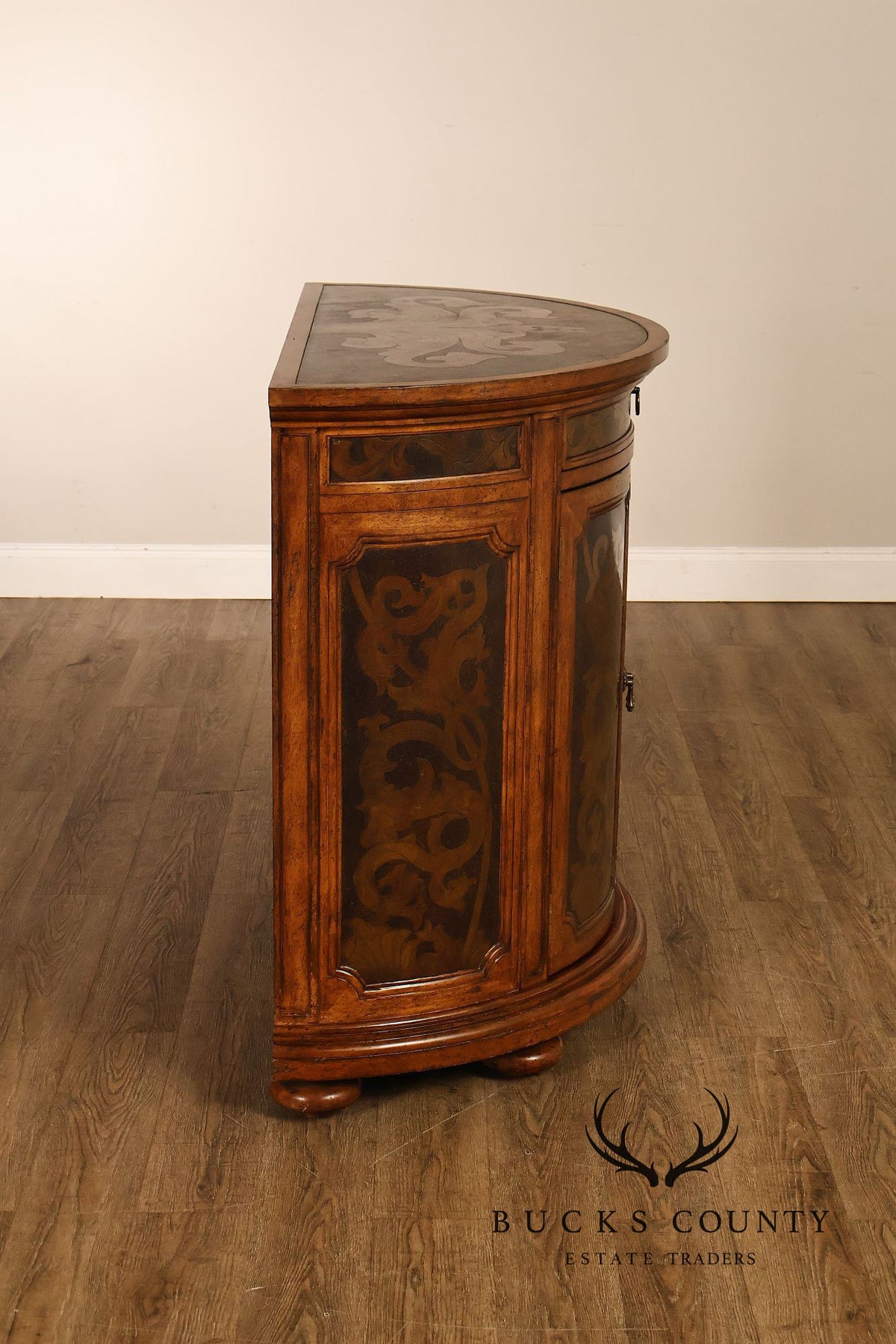 Italian Style Demilune Hand Painted Two-Door Cabinet