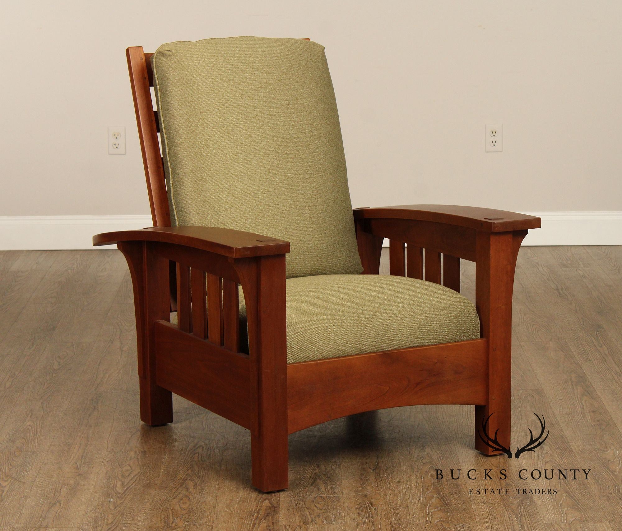 Stickley Mission Collection Cherry Bow Arm Morris Chair and Ottoman