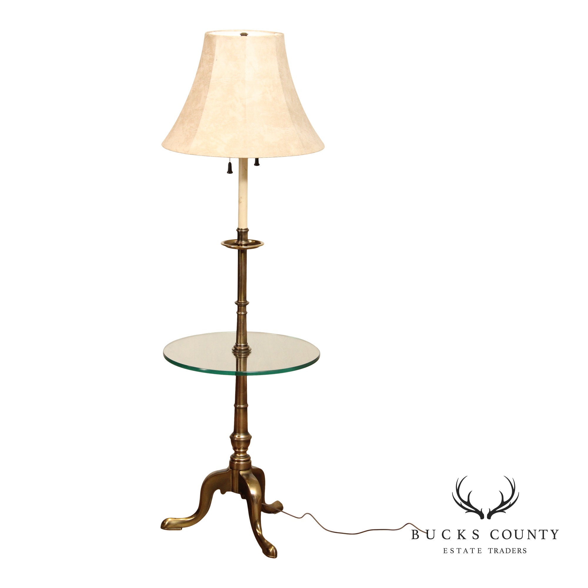 Stiffel Queen Anne Style Brass and Glass Floor Lamp