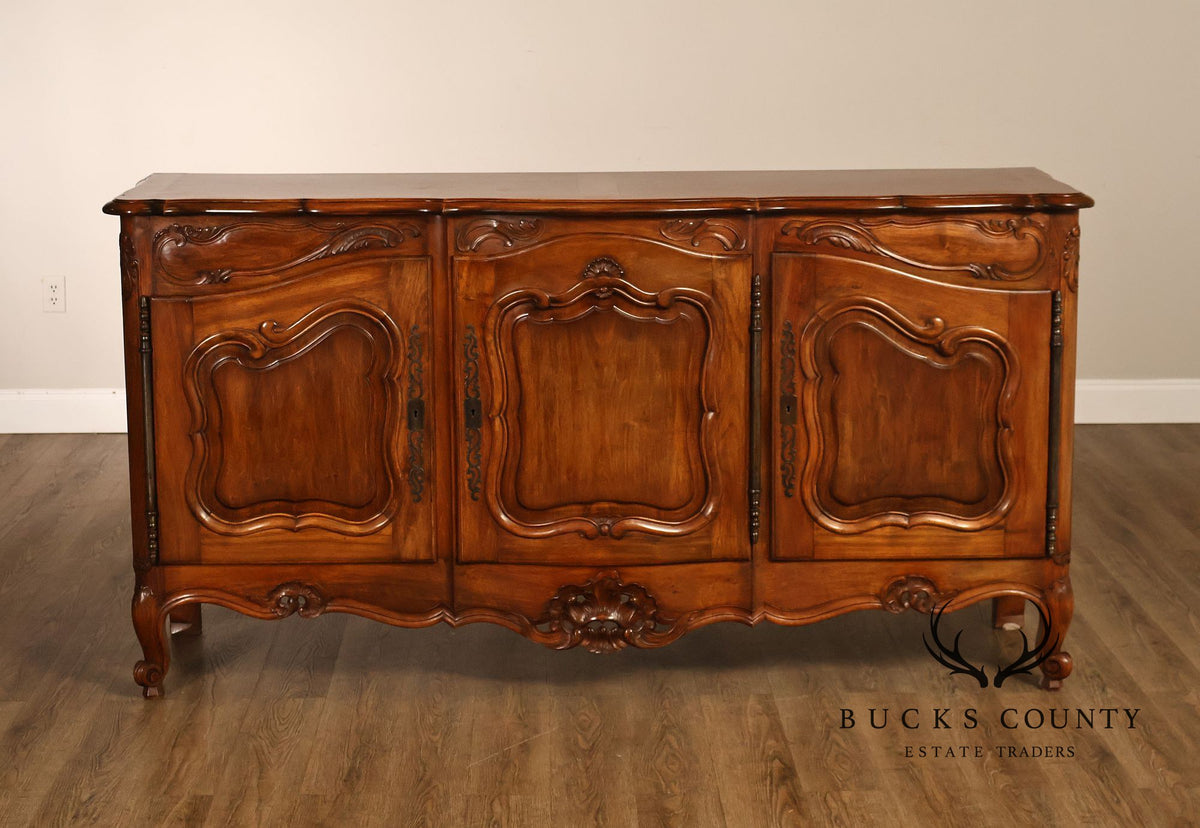 French Provincial Style Carved Fruitwood Three Door Sideboard