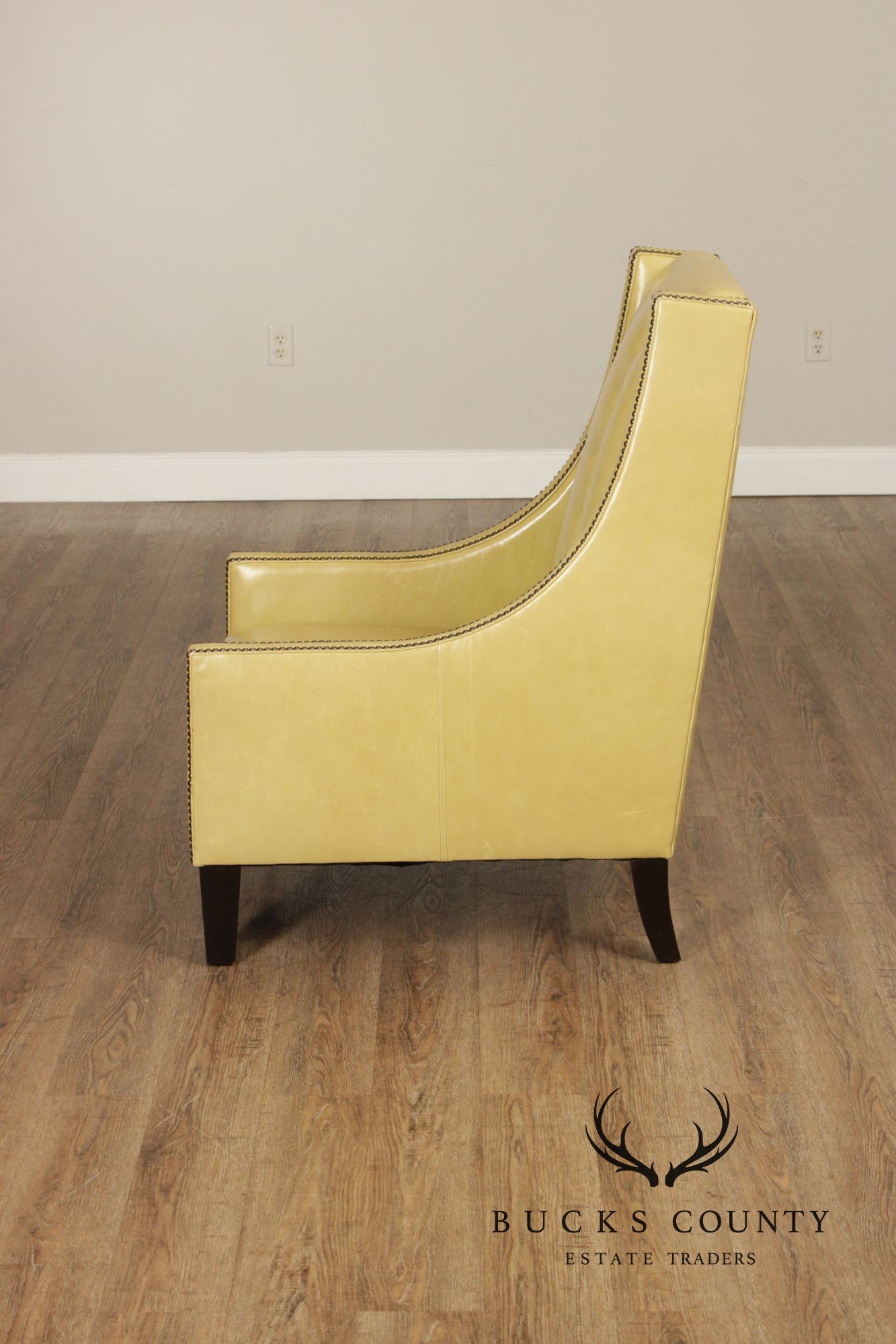 Pair Of Contemporary Style Yellow Leather Lounge Chairs