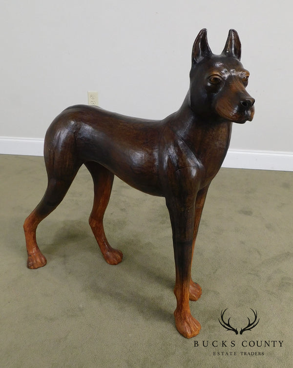 Life Size Leather Wrapped Doberman Pinscher Dog Statue