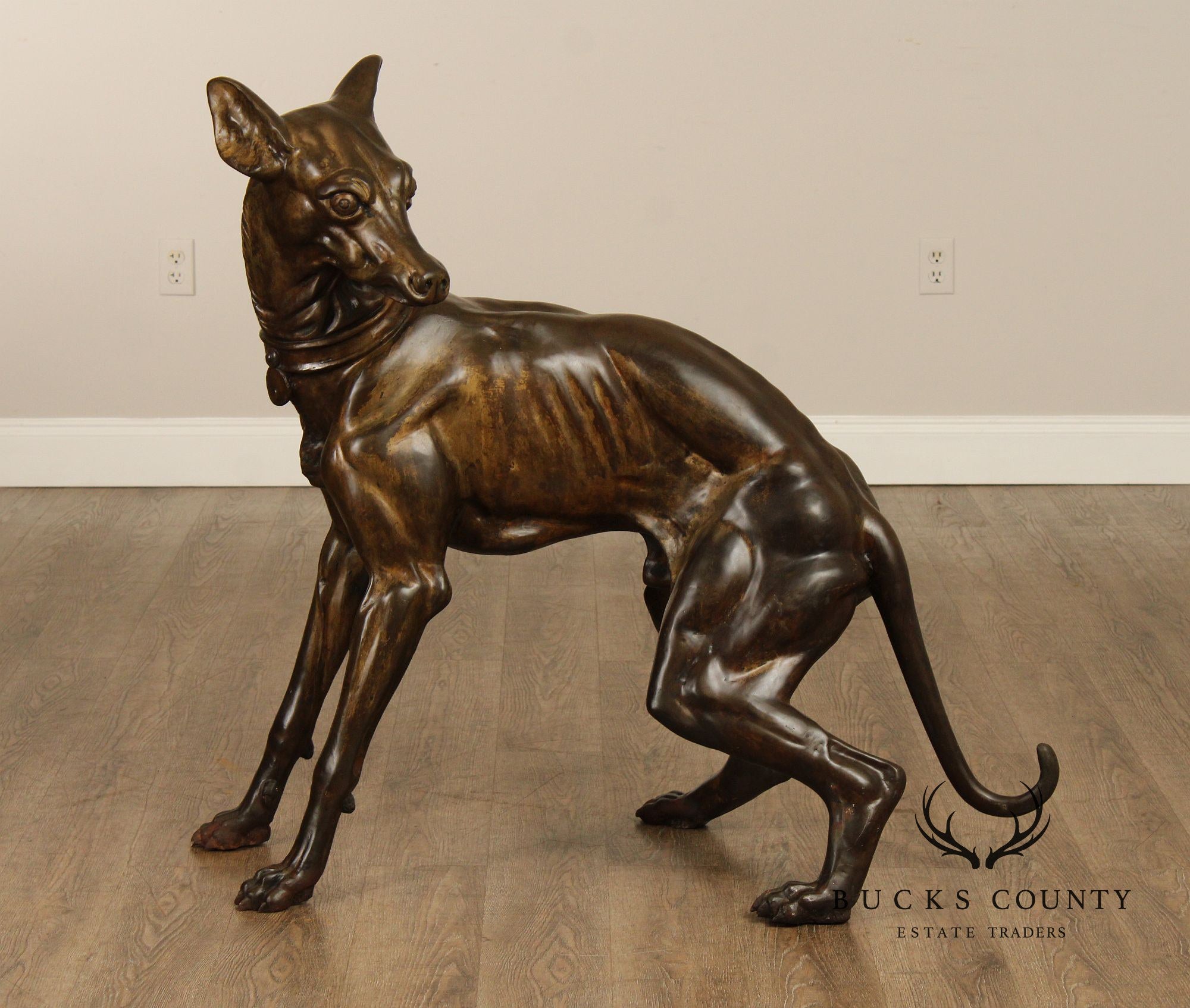 Large Pair Of Outdoor Bronze Whippets