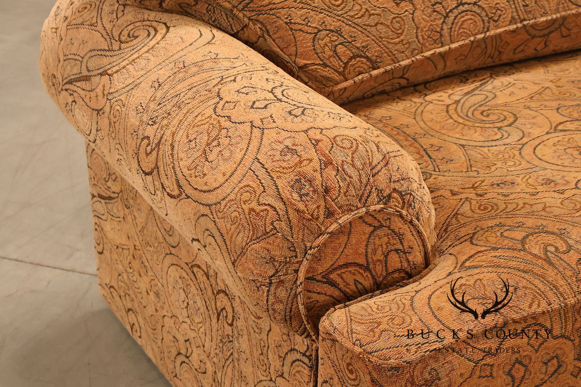 Kravet Paisley Upholstered Rolled Arm Sofa
