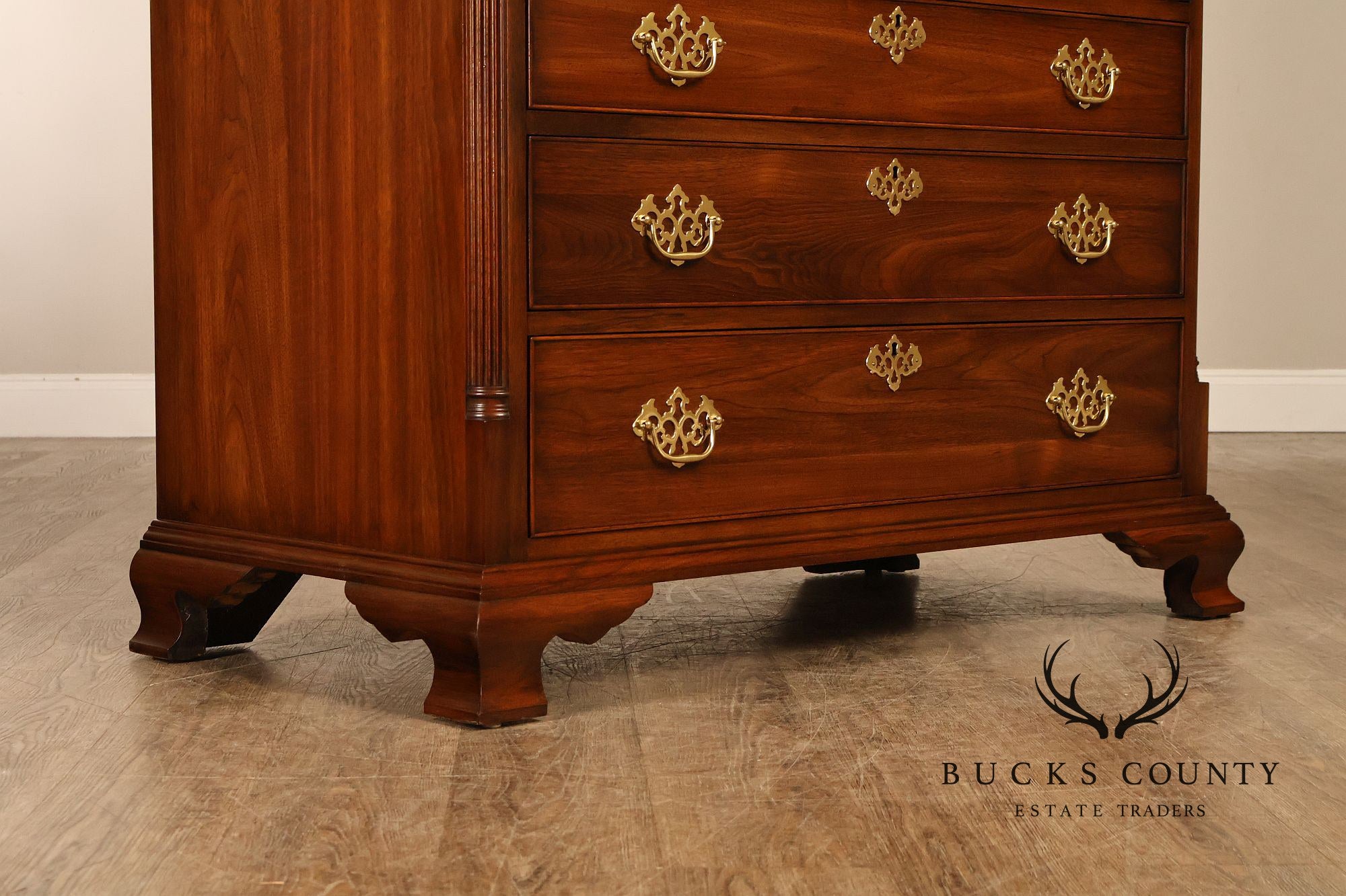 HENKEL HARRIS CHIPPENDALE STYLE TWO PART BLACK WALNUT BLIND DOOR SECRETARY DESK