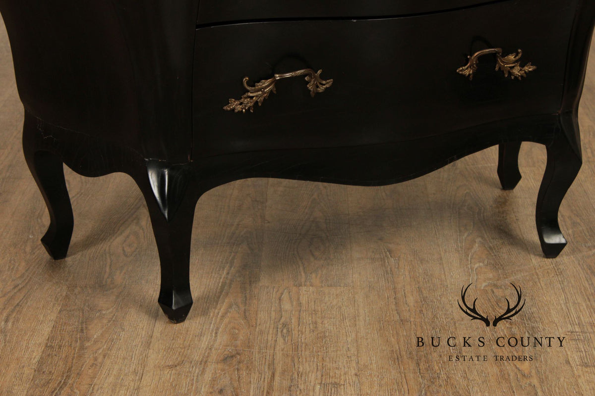 Vintage Italian Rococo Style Ebonized Olive Wood Bombe Chest