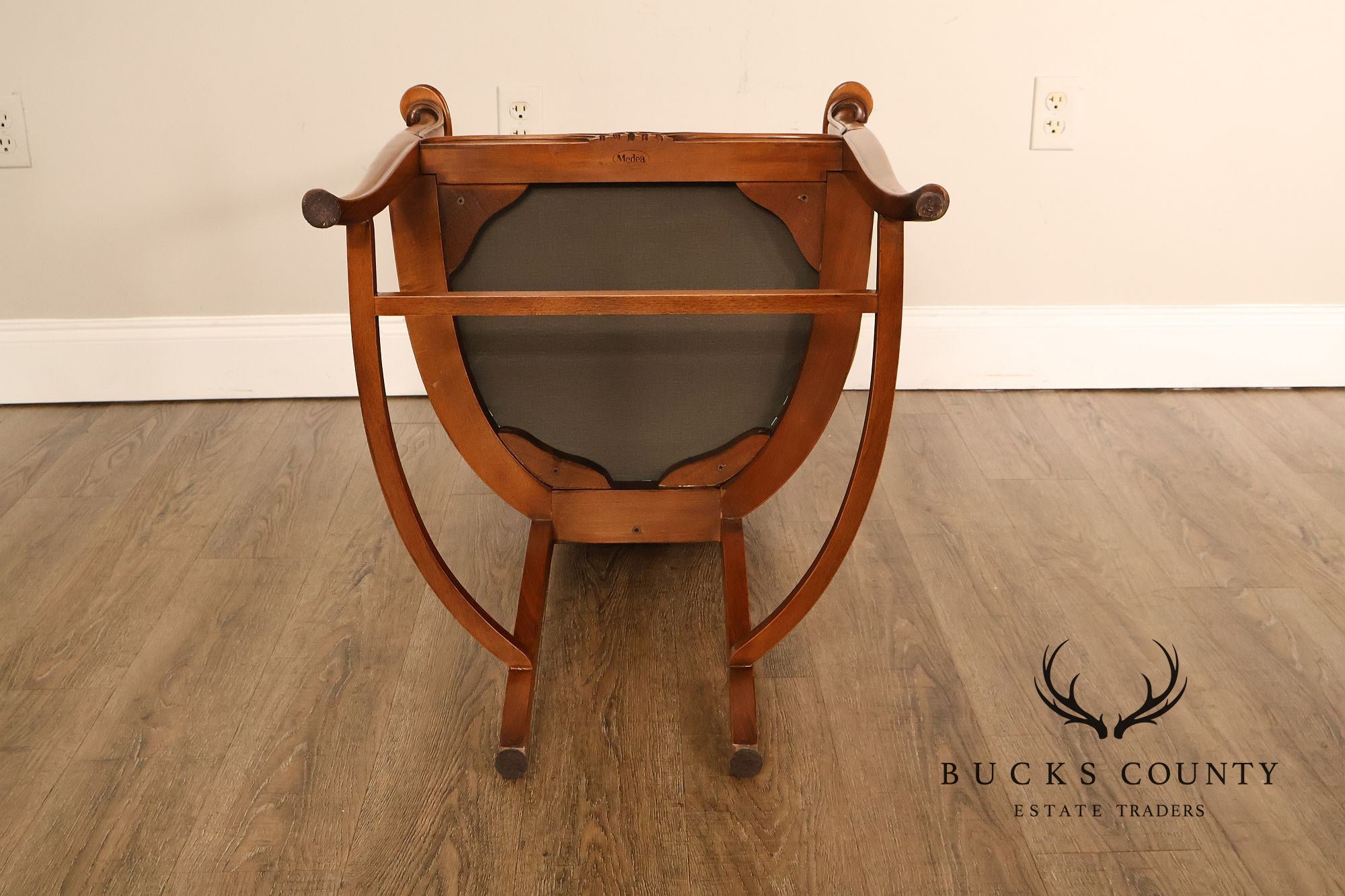 Antique Art Nouveau Carved Wood And Leather Armchair