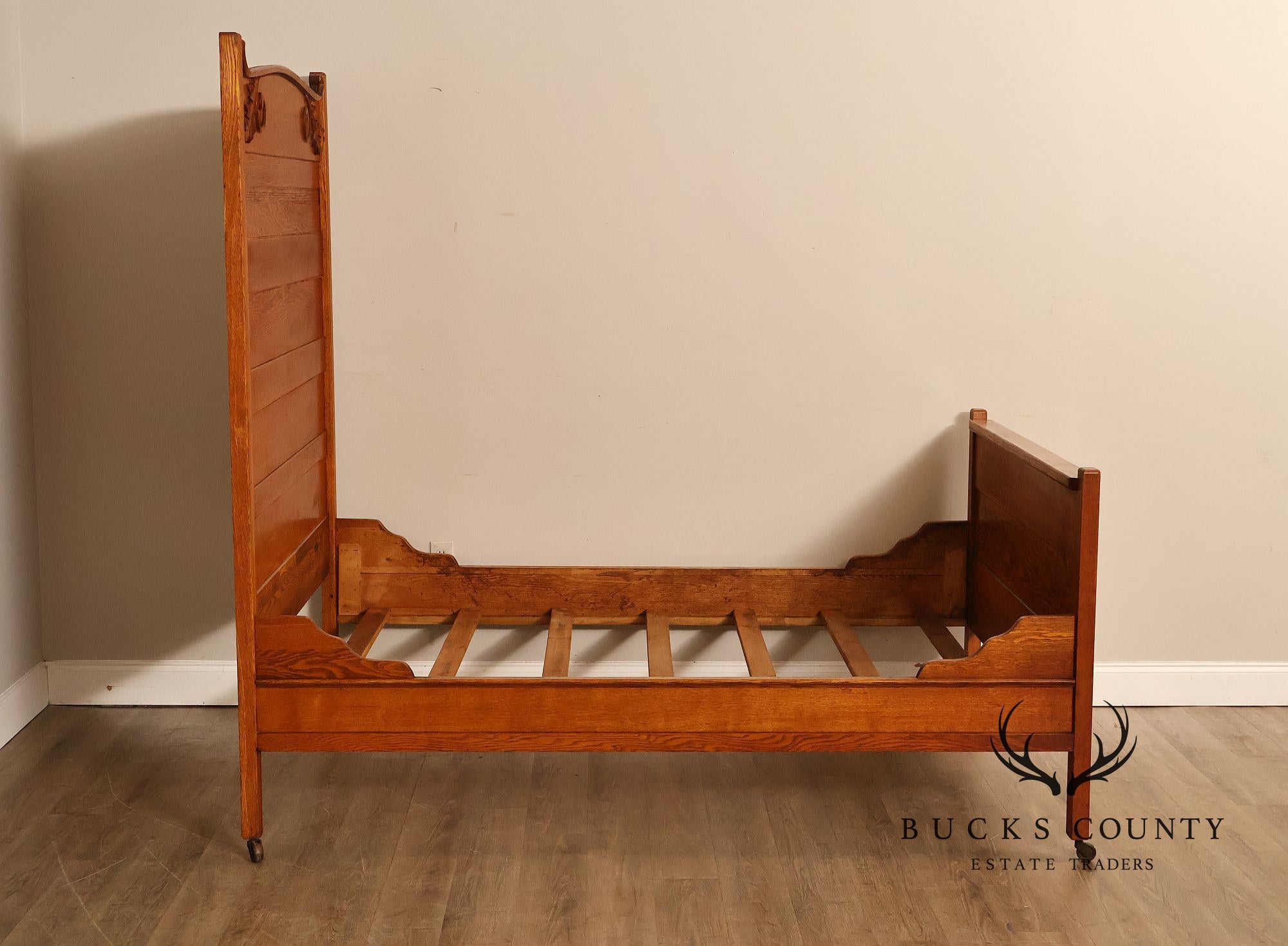 Antique American Victorian Oak Full Size  High Back Bed