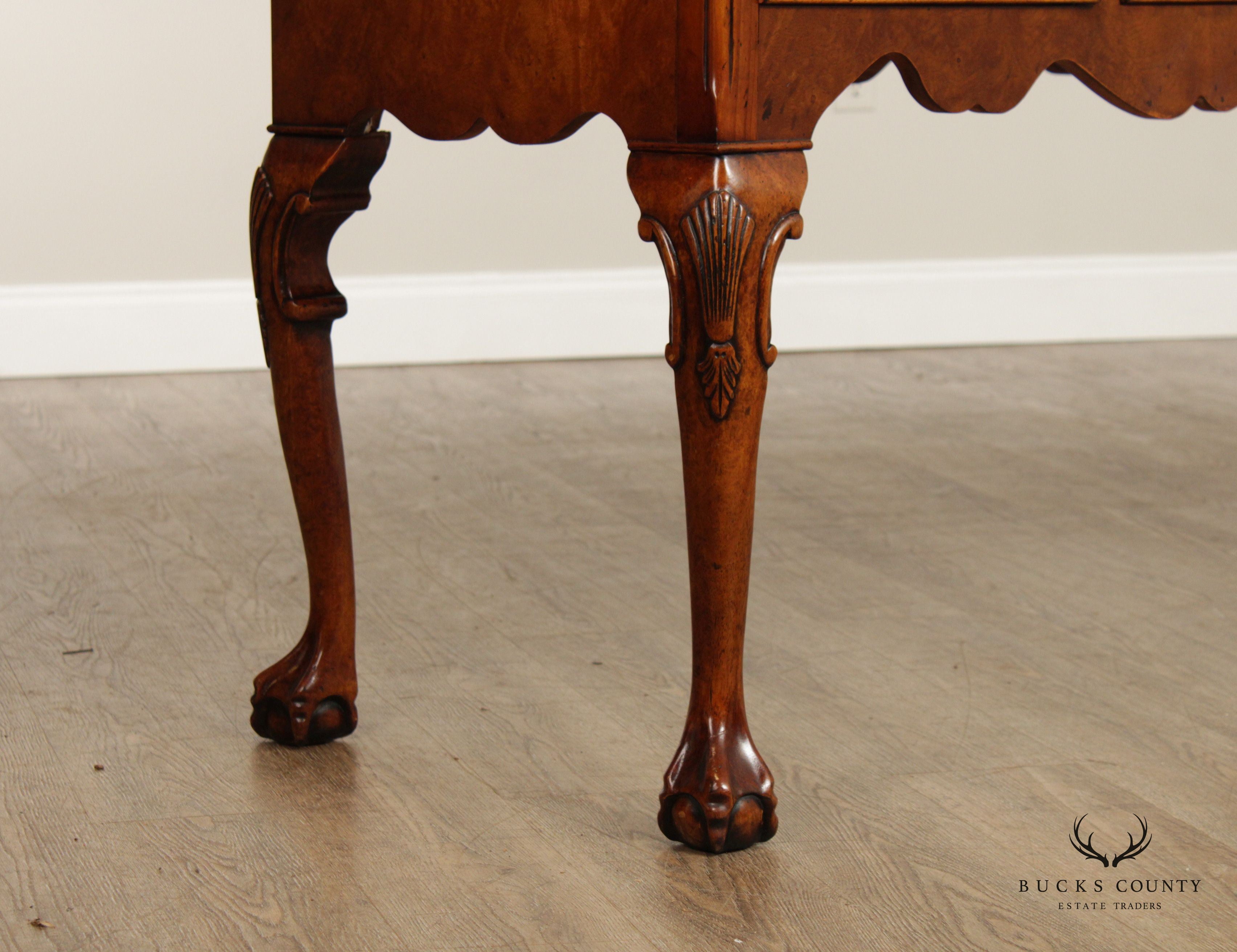 Georgian Style Carved Four Drawer Burl Walnut Sideboard