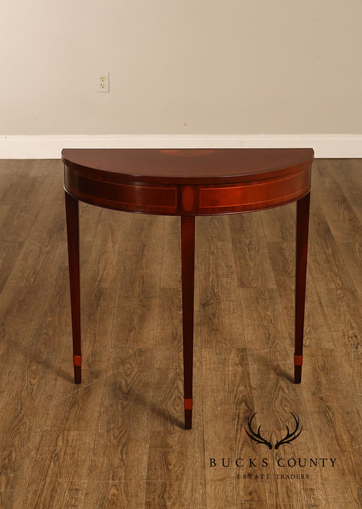 Baker Furniture Federal Style Mahogany Inlaid Demilune Console Table