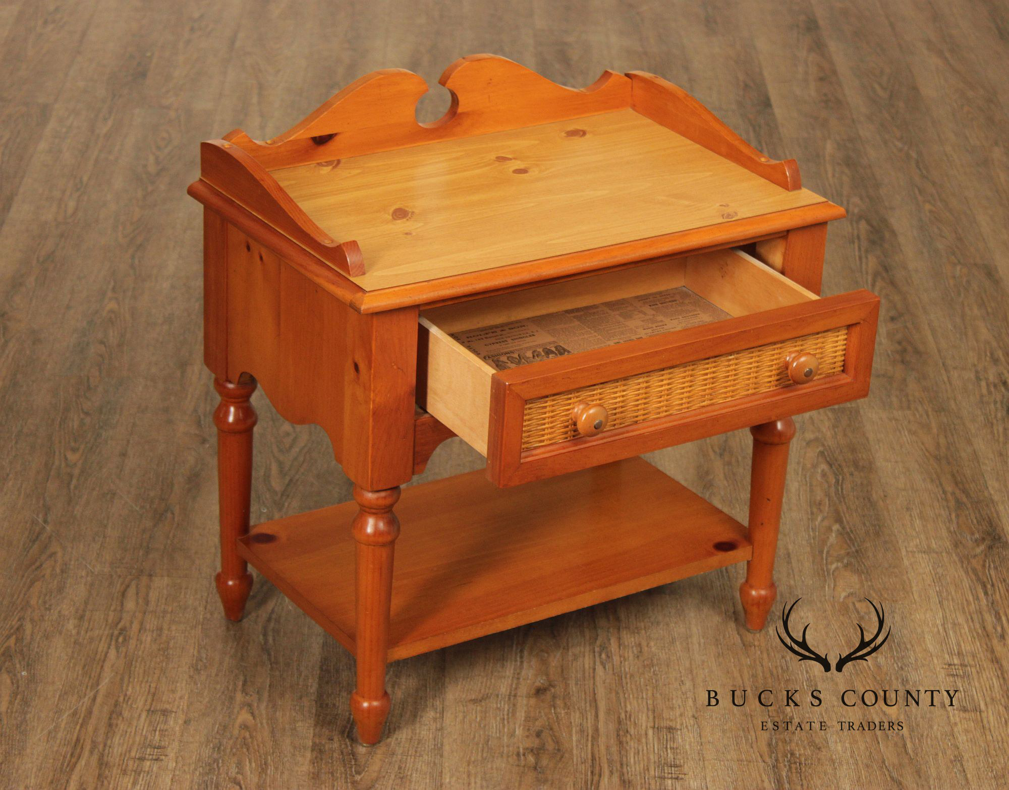 Stanley Furniture Pine and Wicker Side Table Nightstand