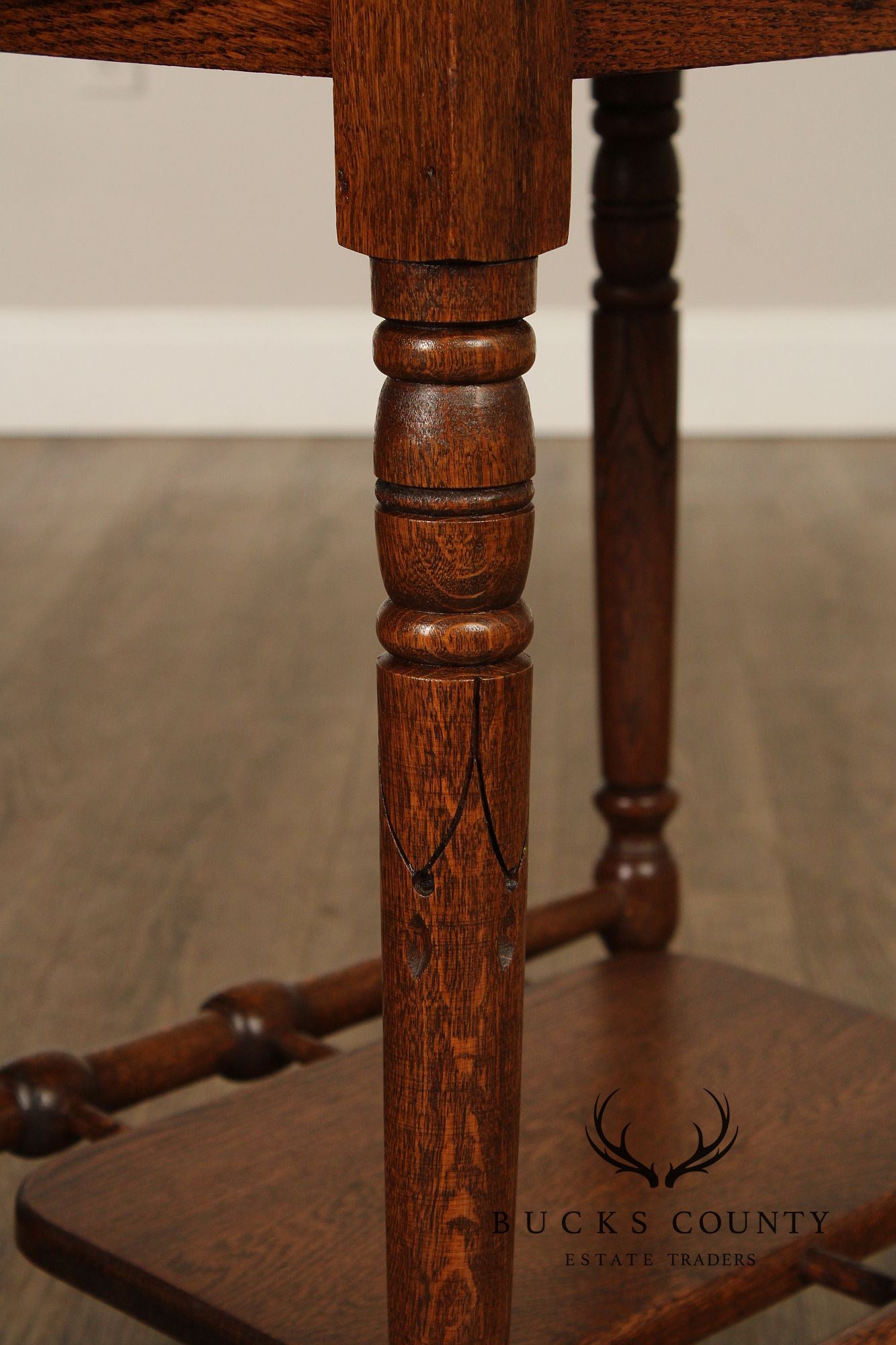 Antique Victorian Carved Oak End Table