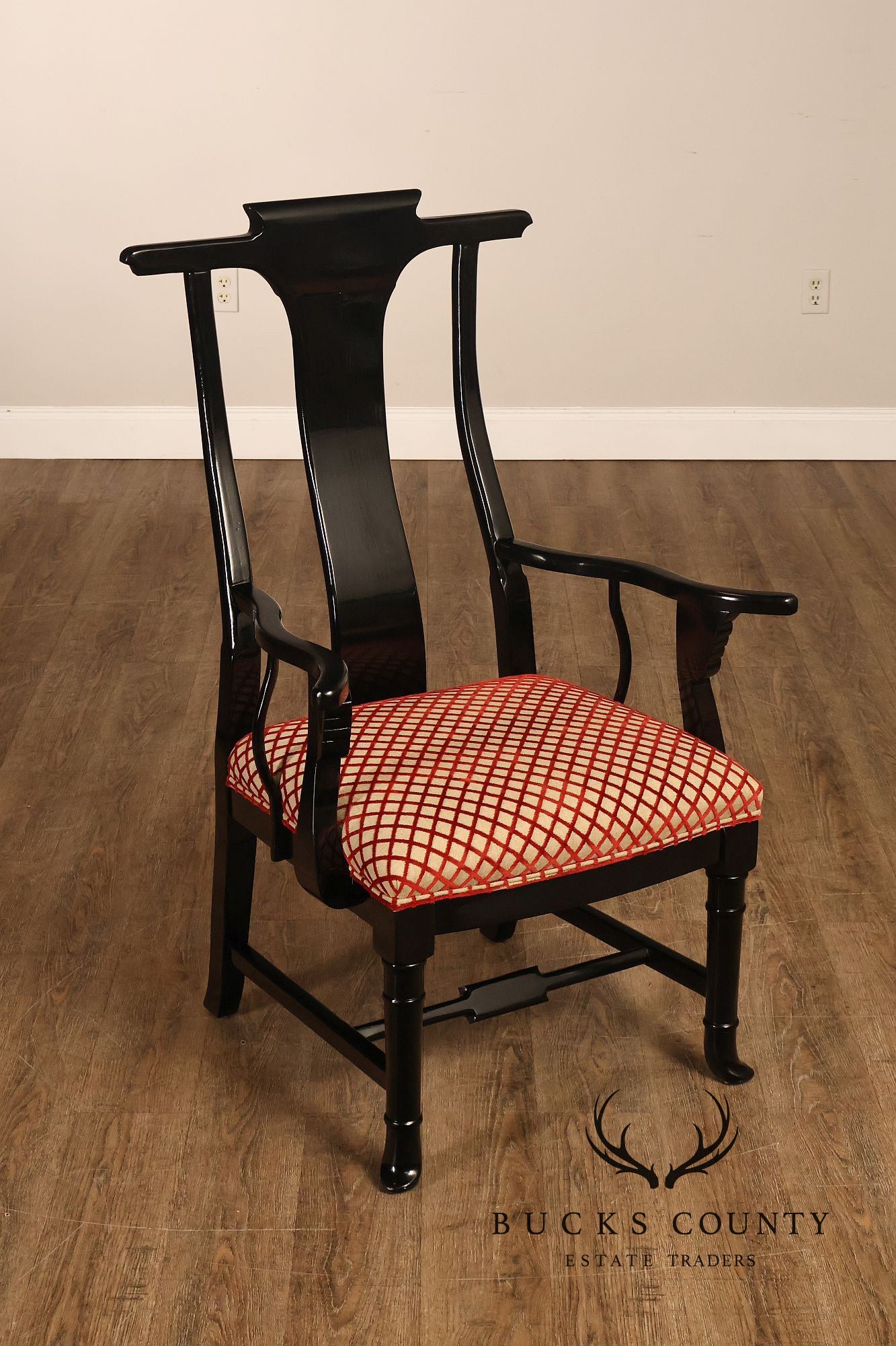 12 Custom Black Lacquered Asian Inspired Dining Chairs