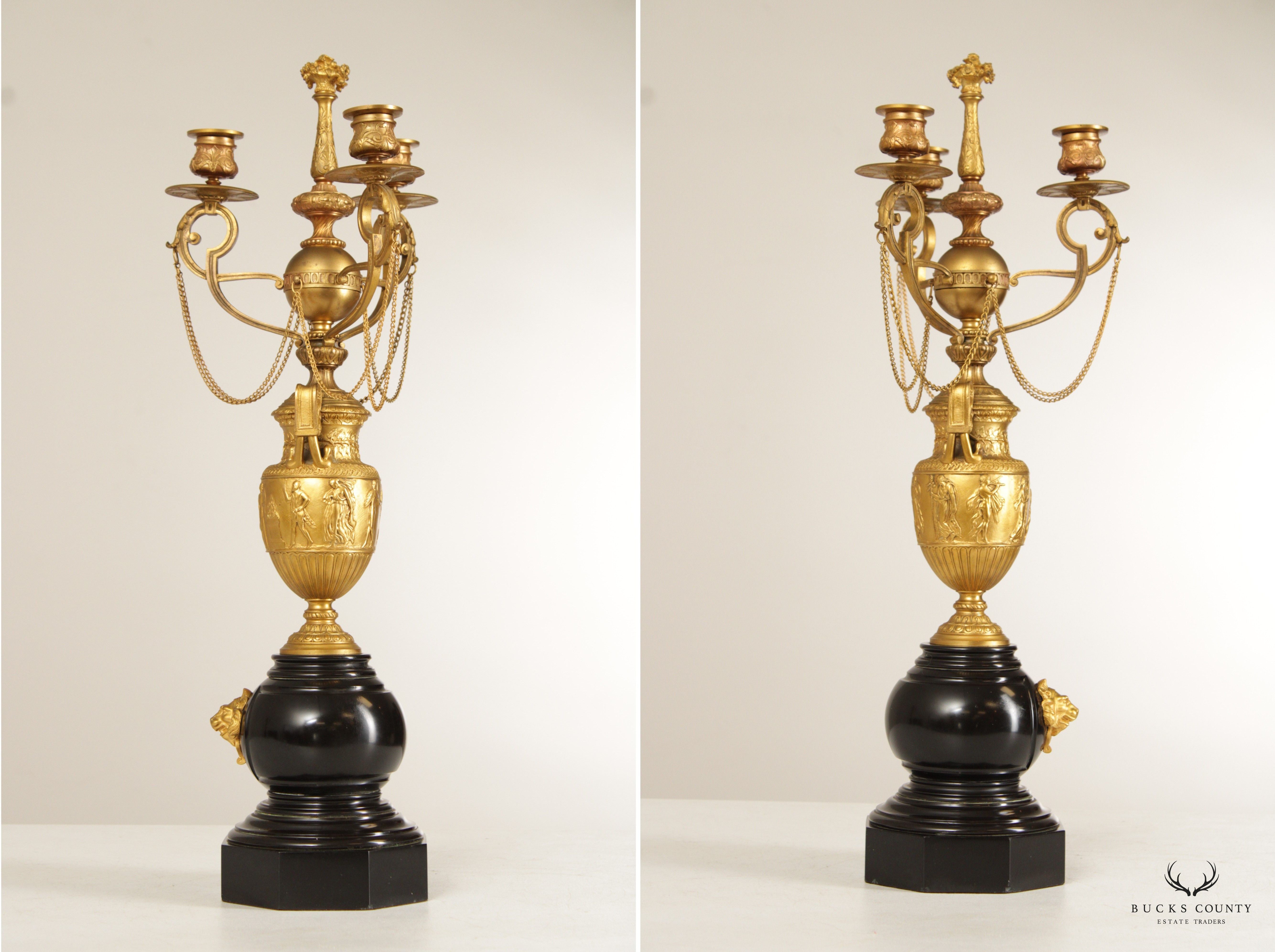 Neoclassical Style Pair of Gilt Bronze Marble Candelabra
