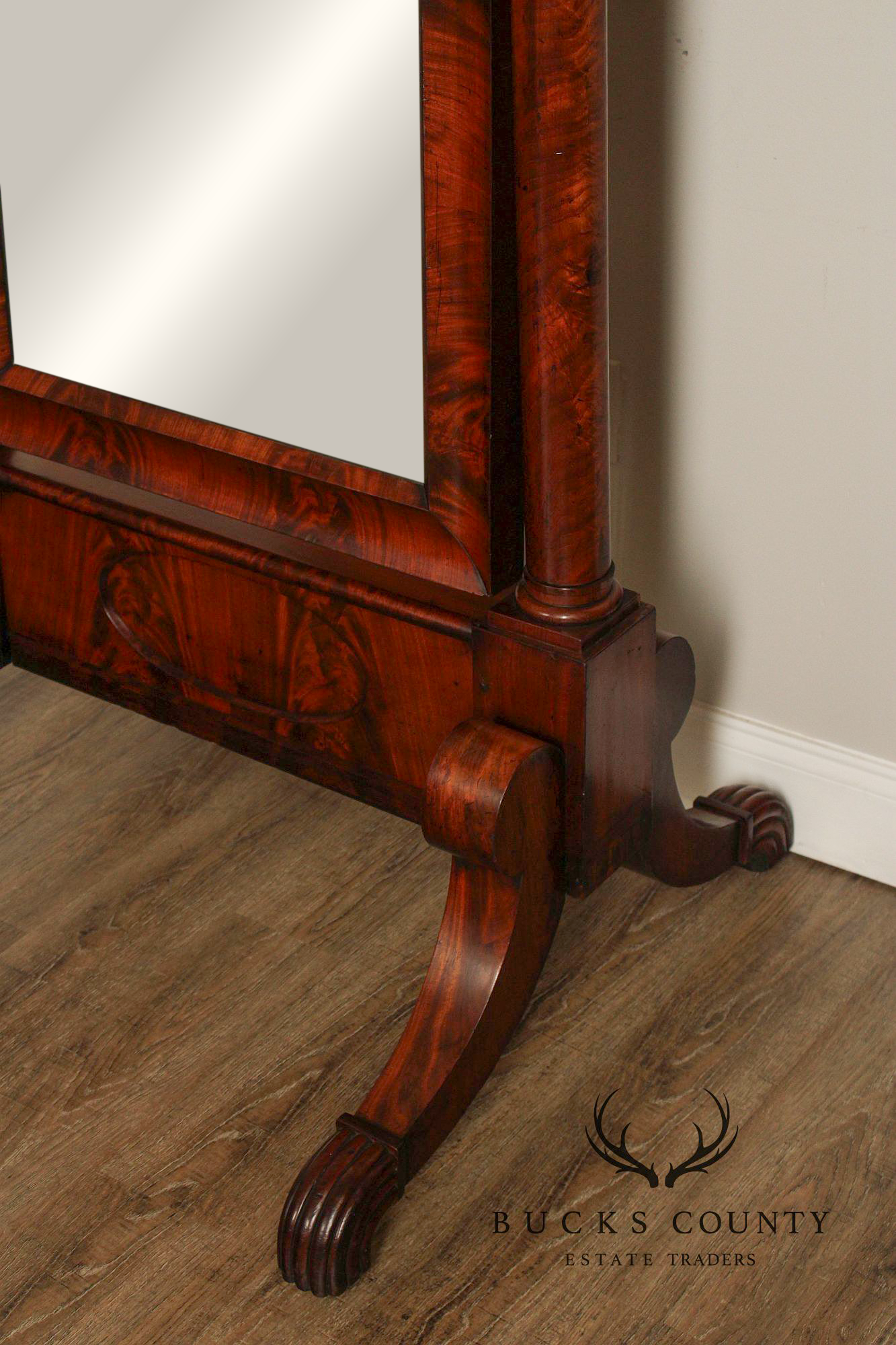 Antique French Empire Mahogany Cheval Mirror