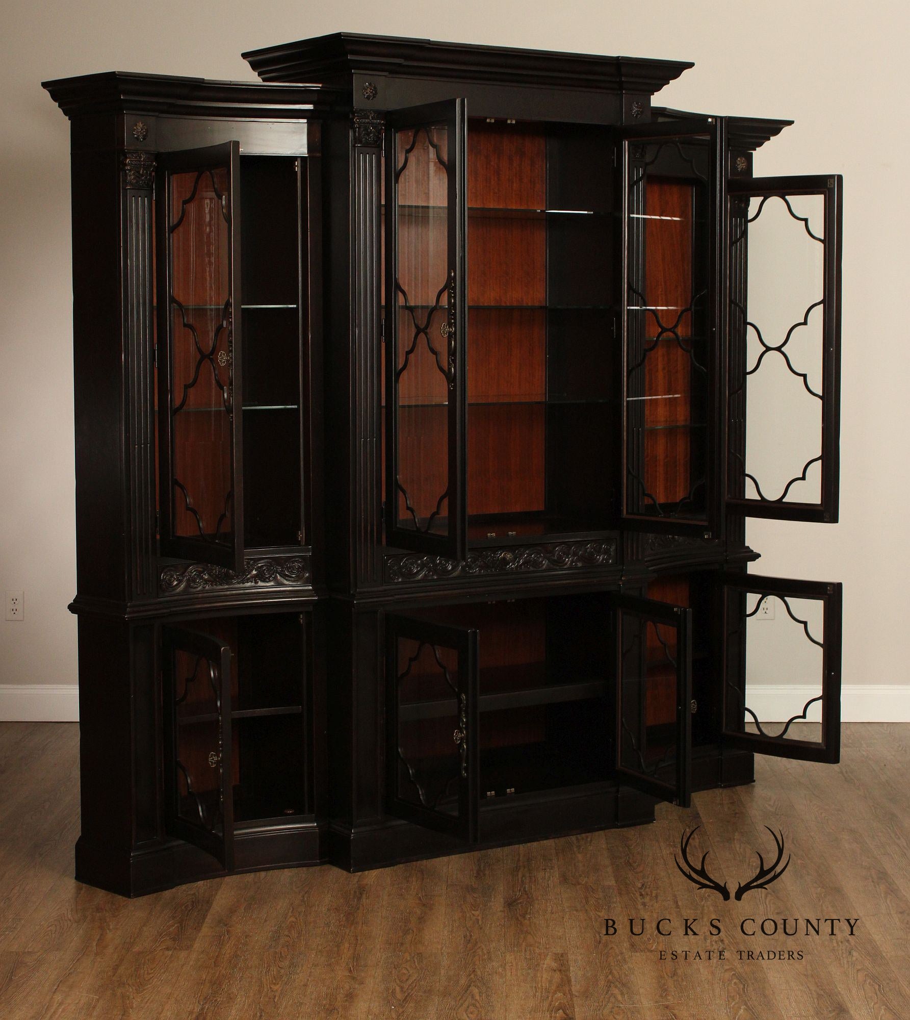 Tuscan Style Large Ebonized Display Cabinet