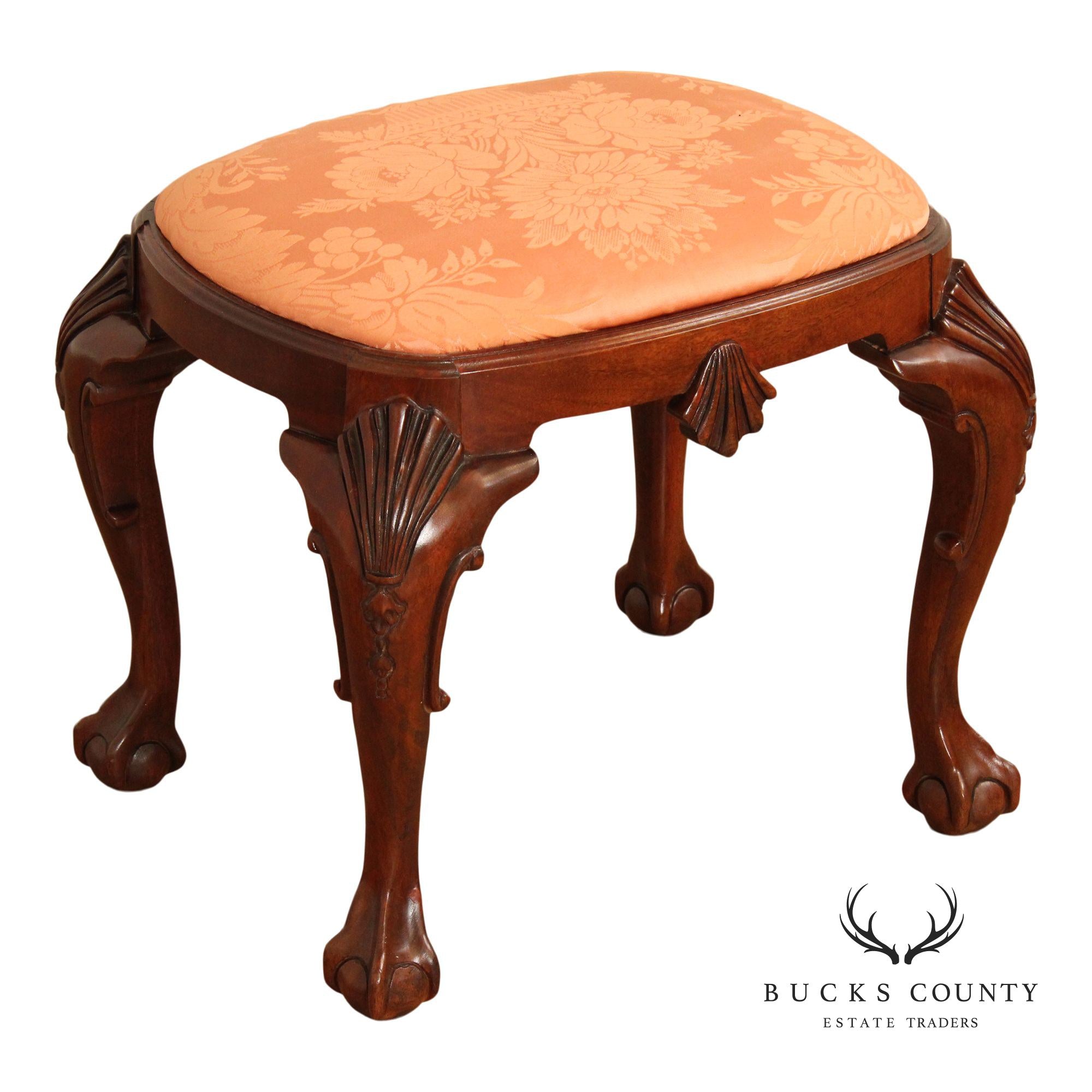 Baker Furniture Chippendale Style Carved Mahogany Stool