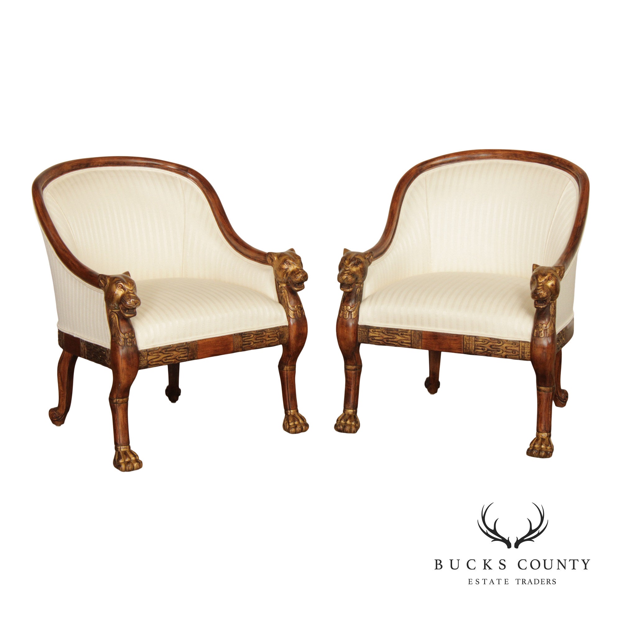 Empire Style Pair of Figural Carved Armchairs