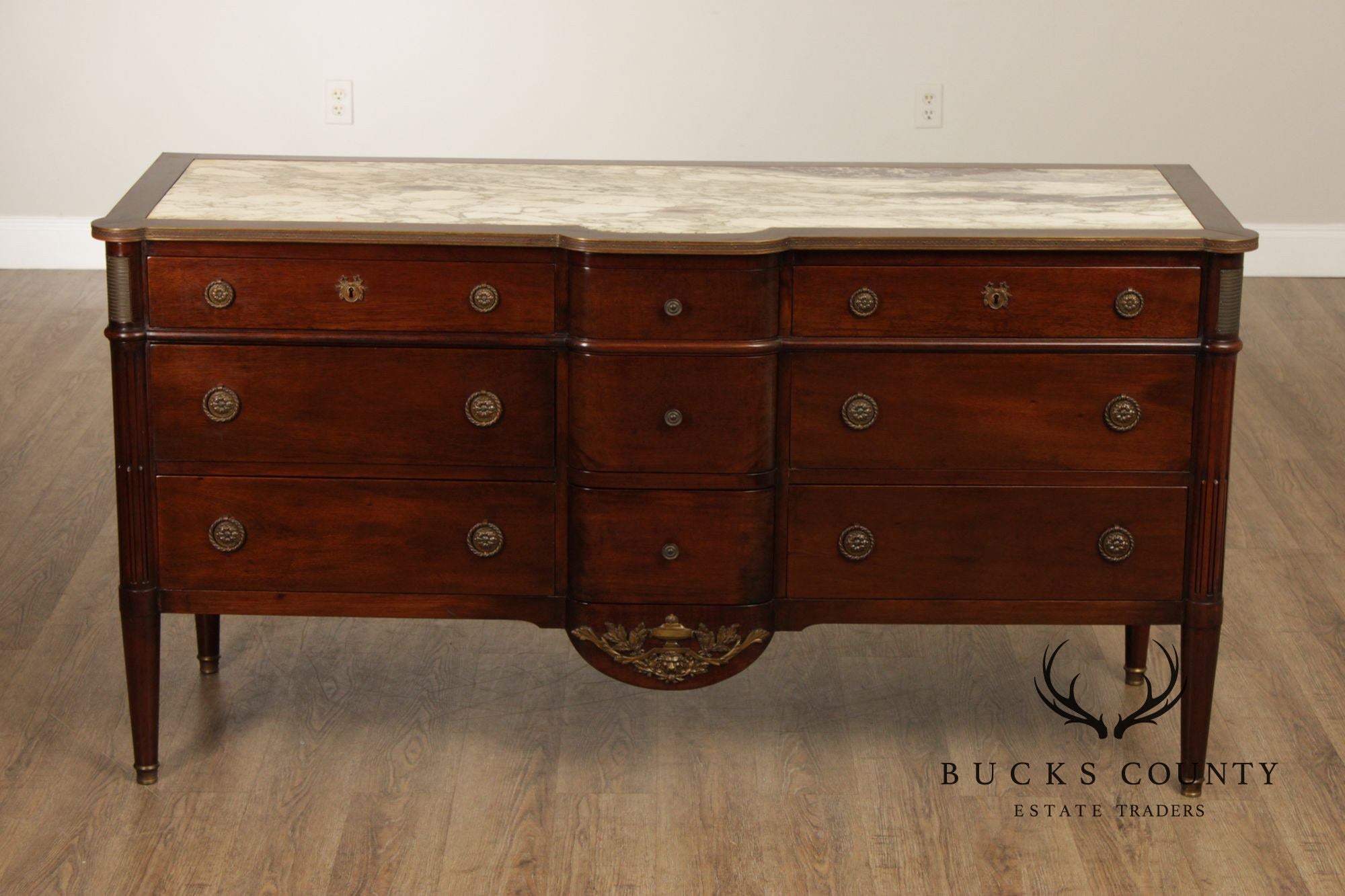 French Louis XVI Style Marble Top Chest of Drawers