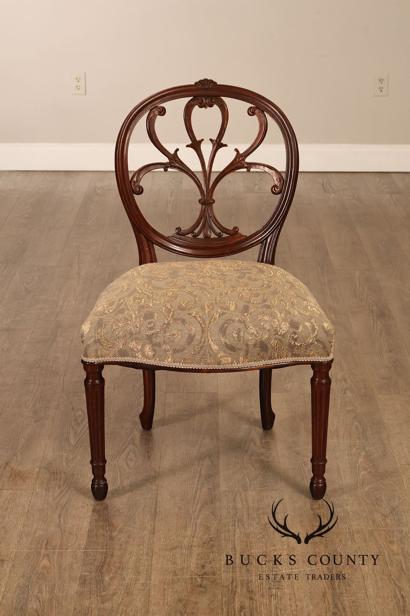 Hepplewhite Inspired Set Of Eight Mahogany Carved Oval Back  Dining Chairs