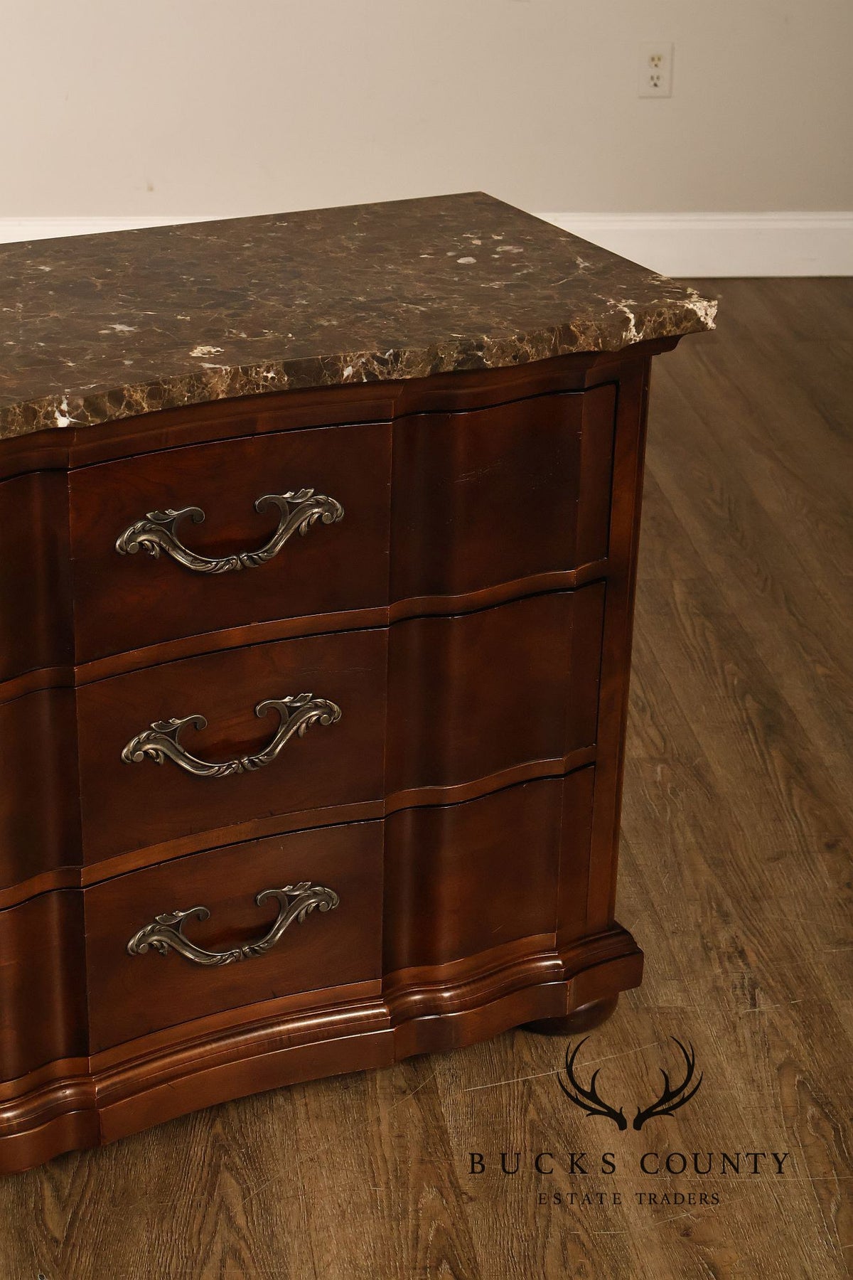 Bernhardt French Provincial Pair Of Marble Top Three-Drawer Nightstands