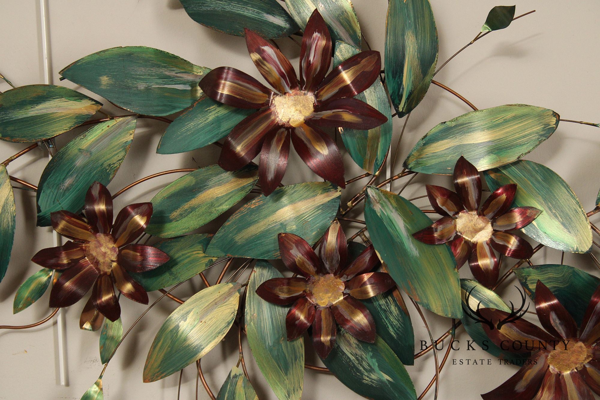 Vintage Enameled Metal Clematis Wall Sculpture