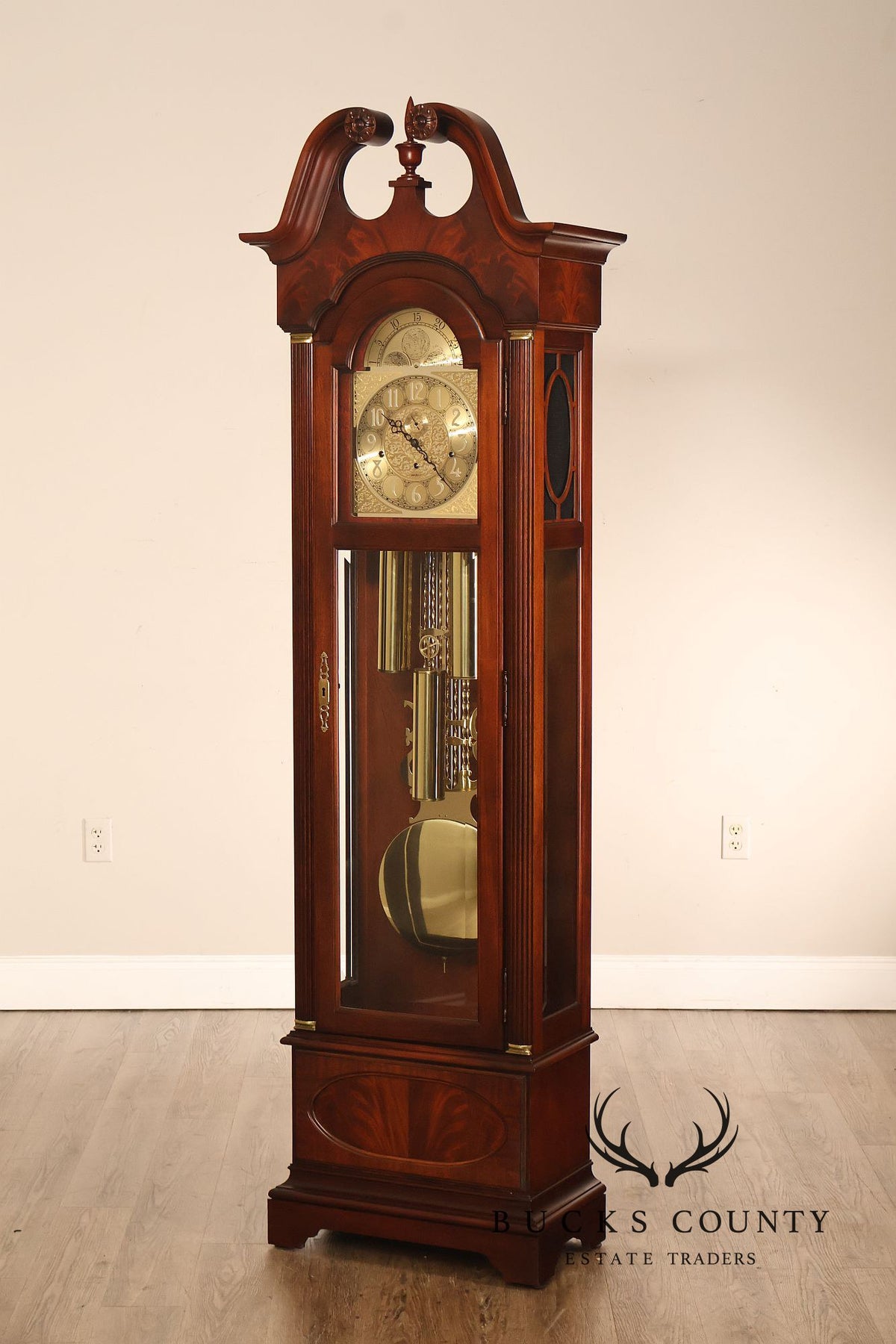 Howard Miller Georgian Chippendale Style Mahogany Triple-Chime Grandfather Clock