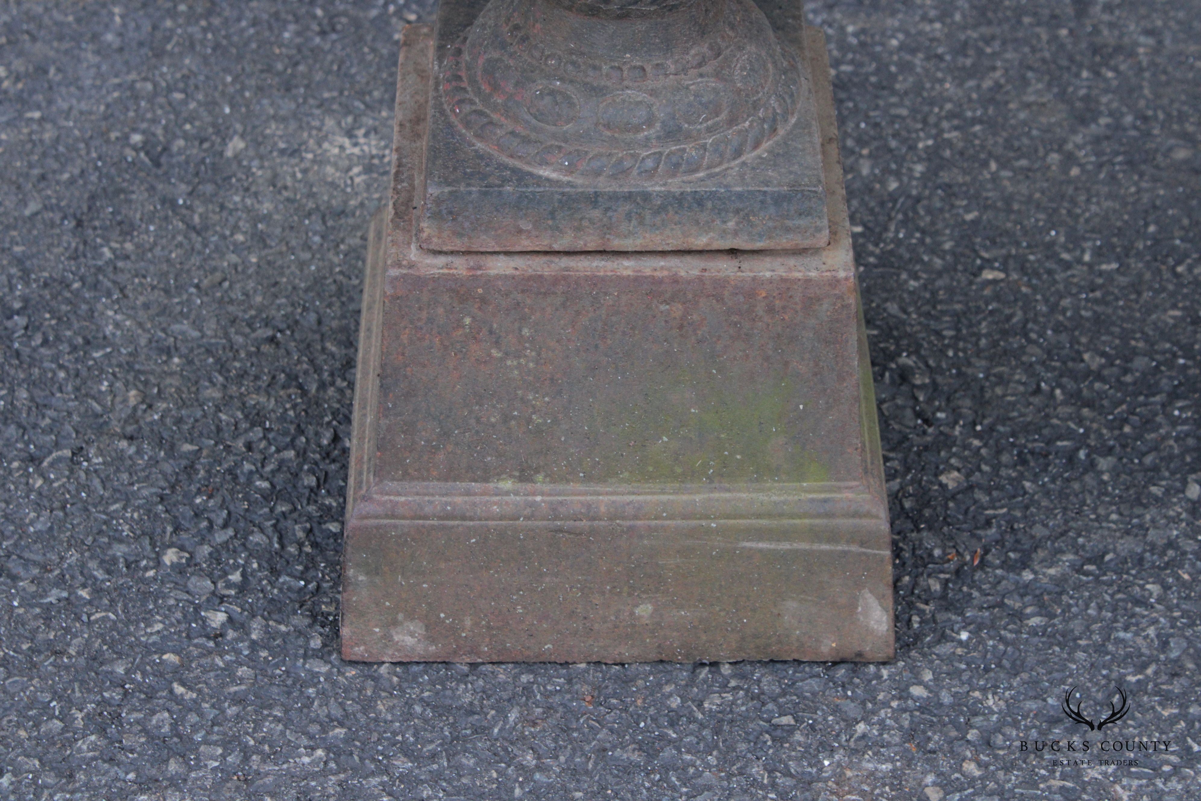 French Style Vintage Pair of Cast Iron Garden Urns