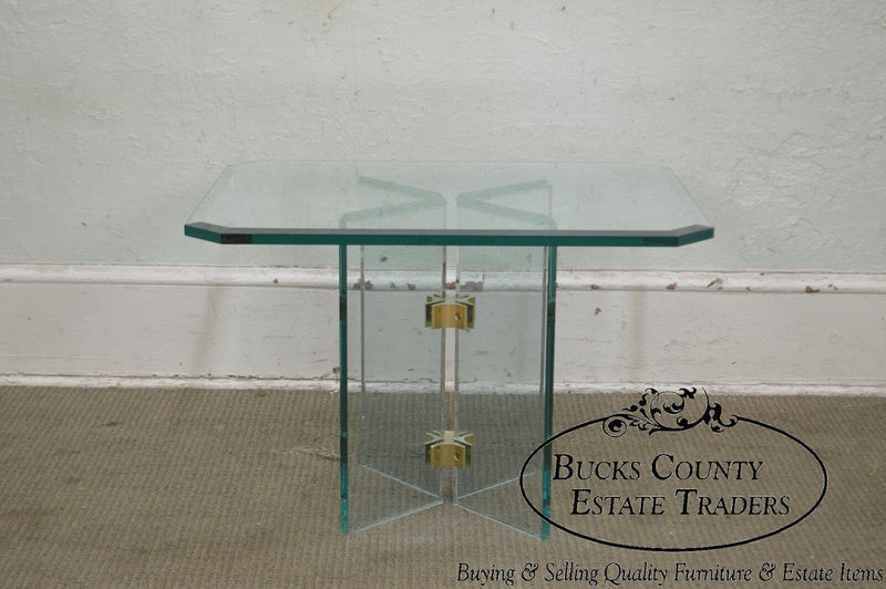 Leon Rosen for Pace Modern Glass Brass Side Table
