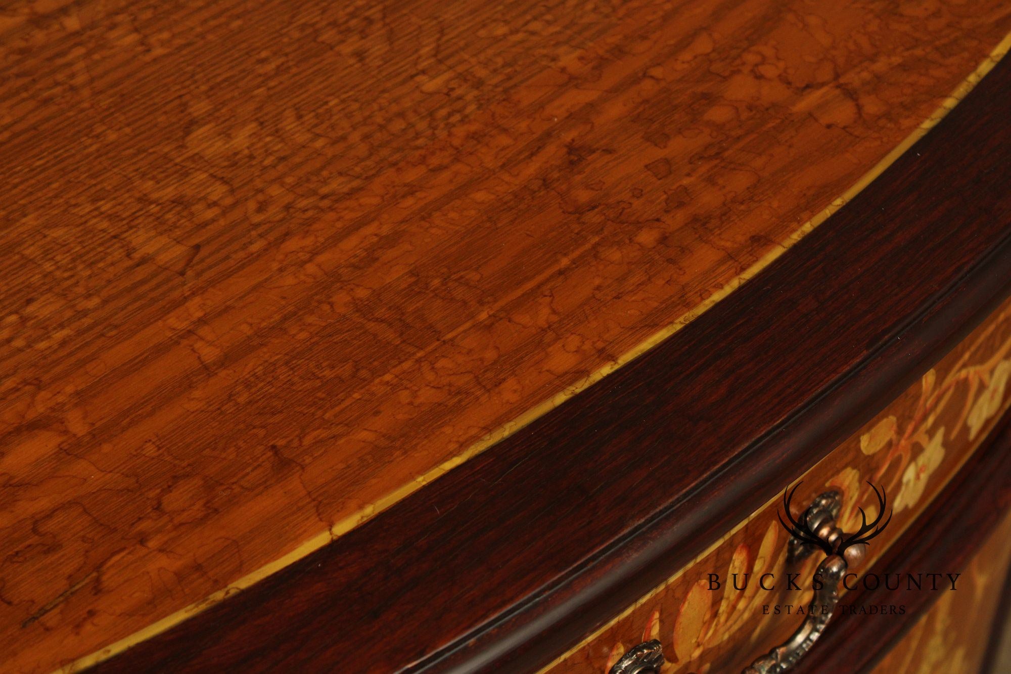 Italian Neoclassical Style Pair of Marquetry Demilune Commodes