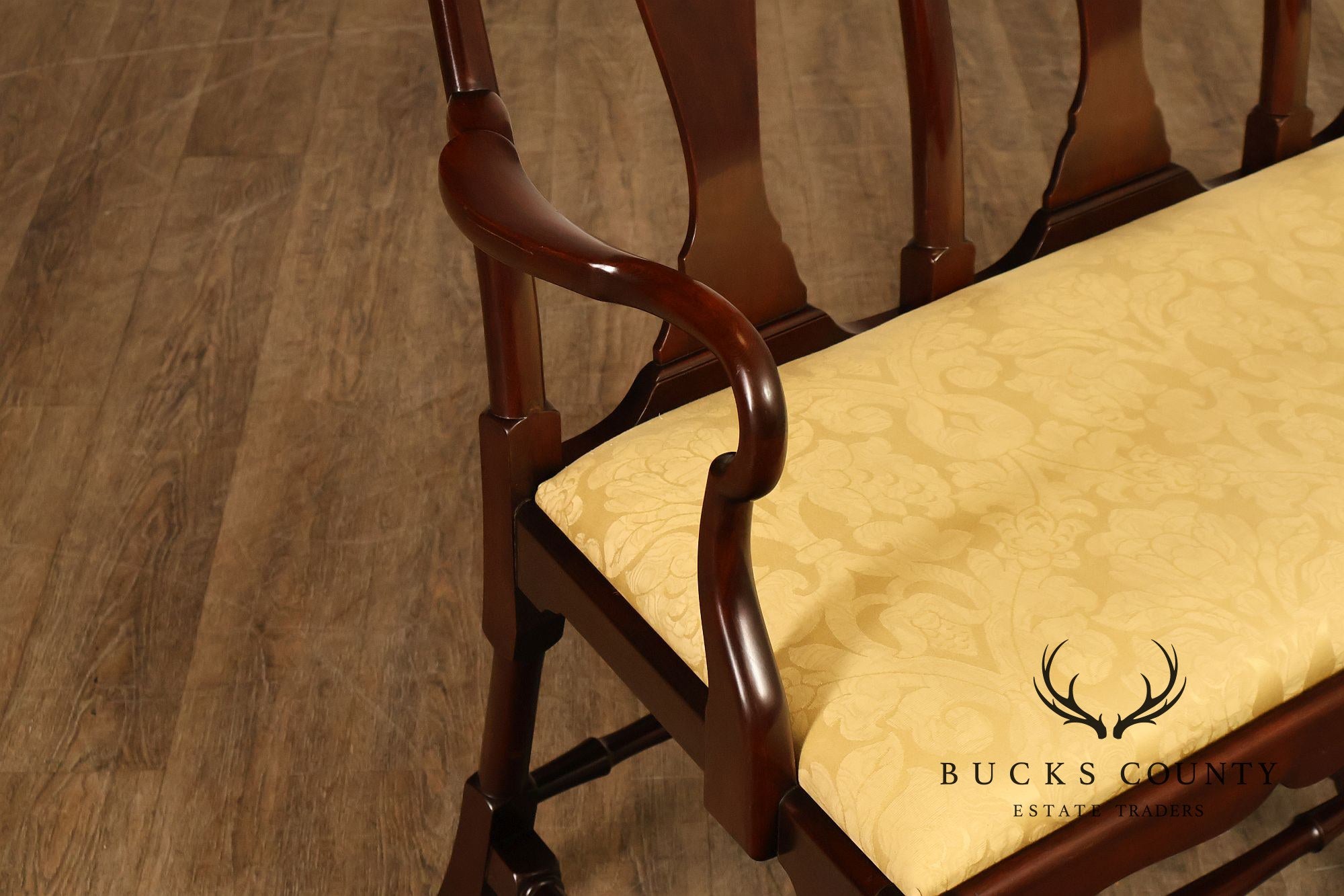 Queen Anne Style Custom Mahogany Triple Back Upholstered Settee
