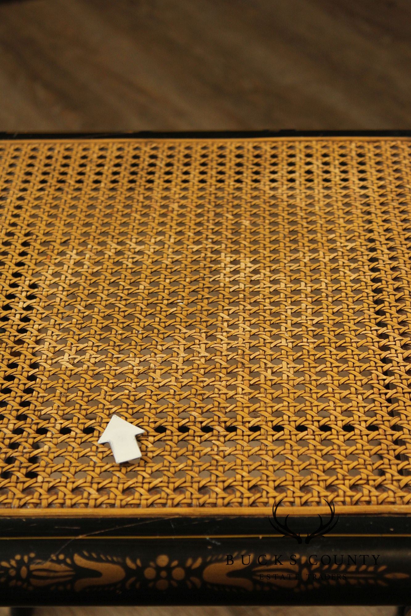 Pair Of L. Hitchcock Black And Gold Hand Stenciled Caned Benches