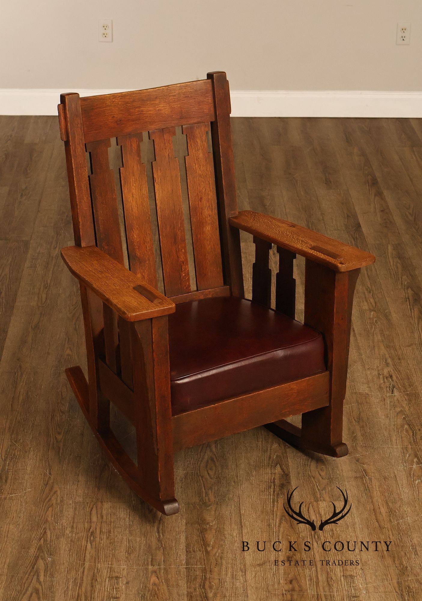 Antique Charles Stickley Mission Oak High Back Rocking Chair