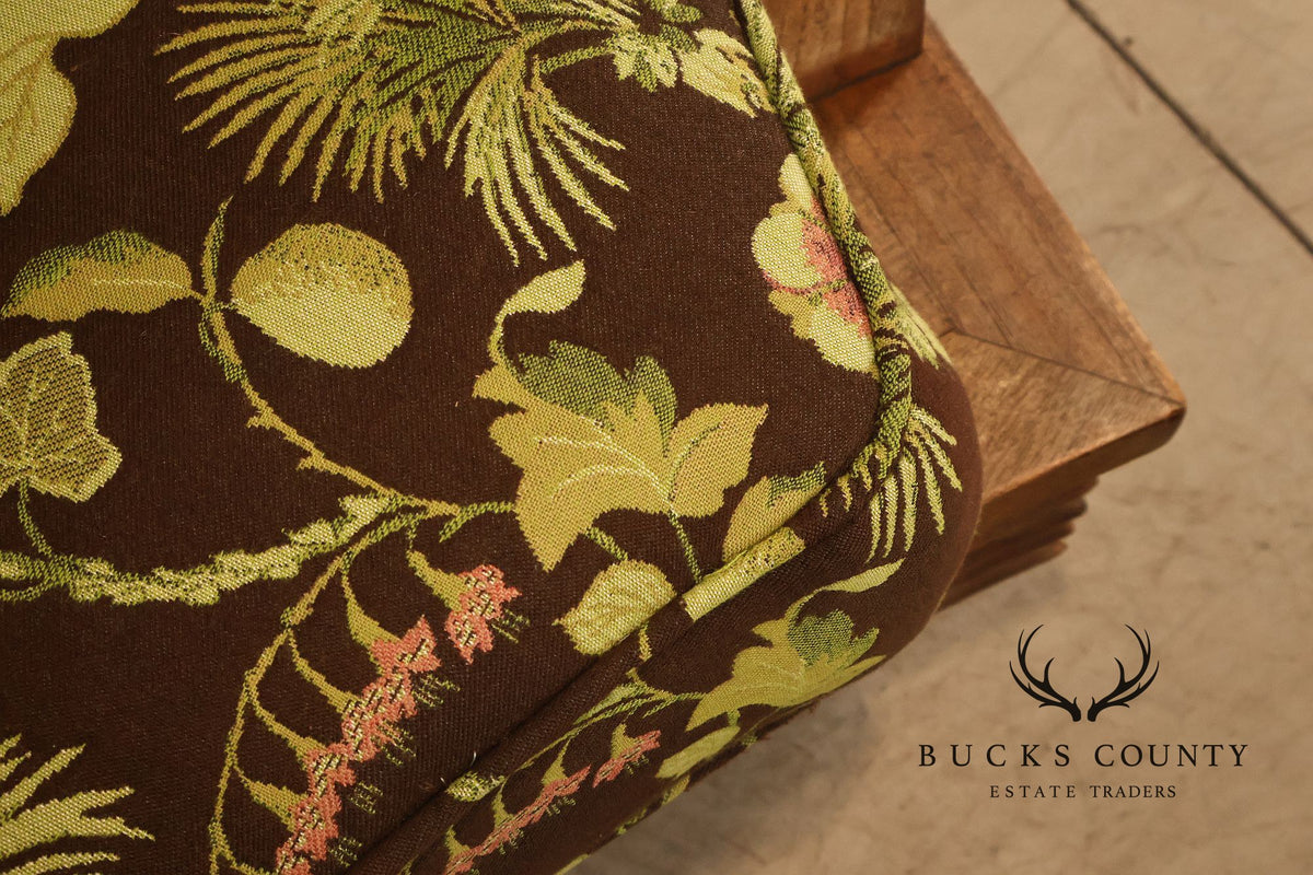 Curved Teak Modular Sofa With Floral Upholstery