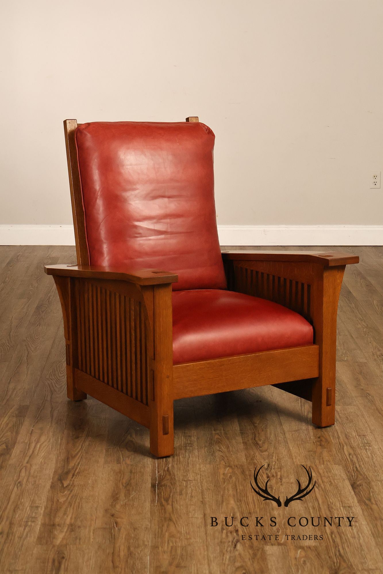 Stickley Mission Collection Pair Of Oak And Leather Morris Chairs