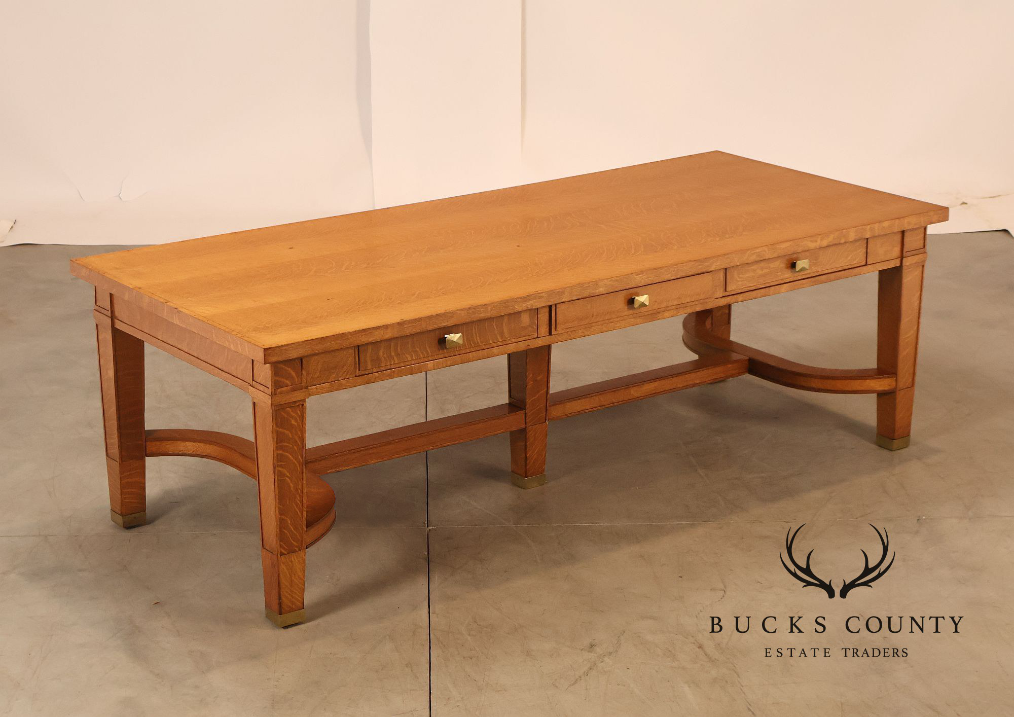 Arts & Crafts Style Large Oak Library Table