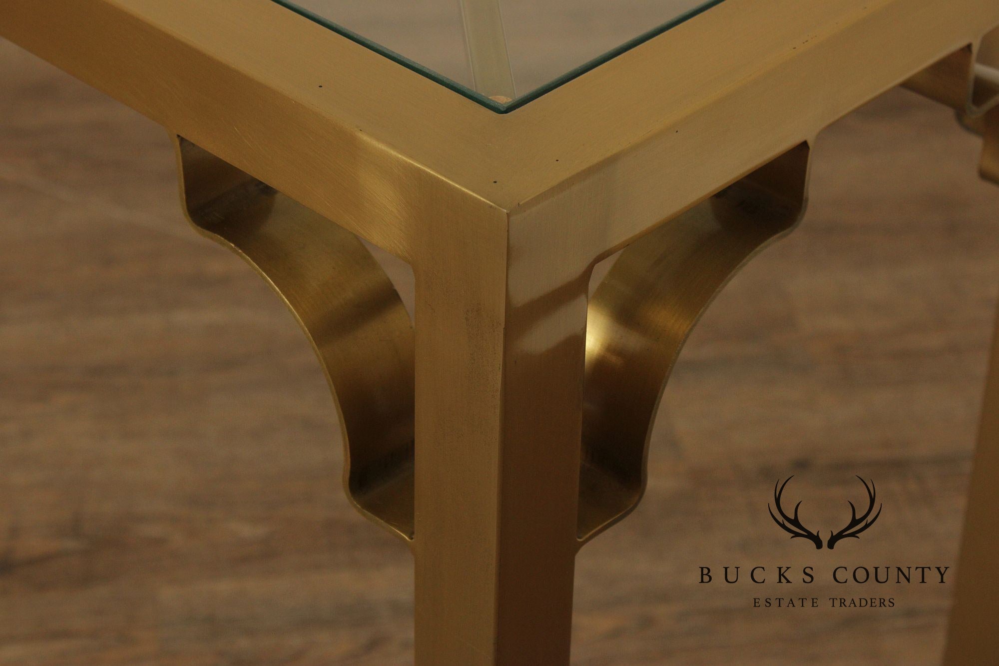 Hollywood Regency Style Glass Top Brass Console Table