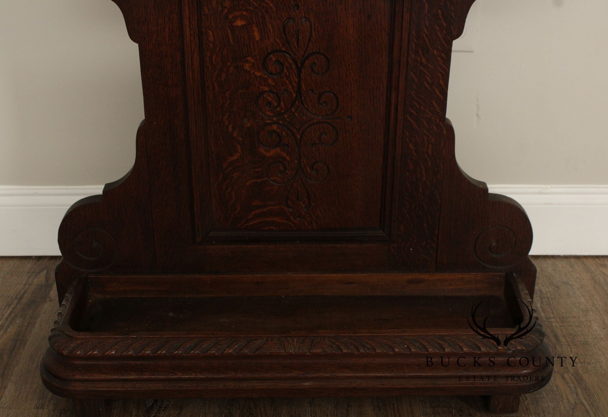 Antique Victorian Carved Oak Hall Tree With Mirror