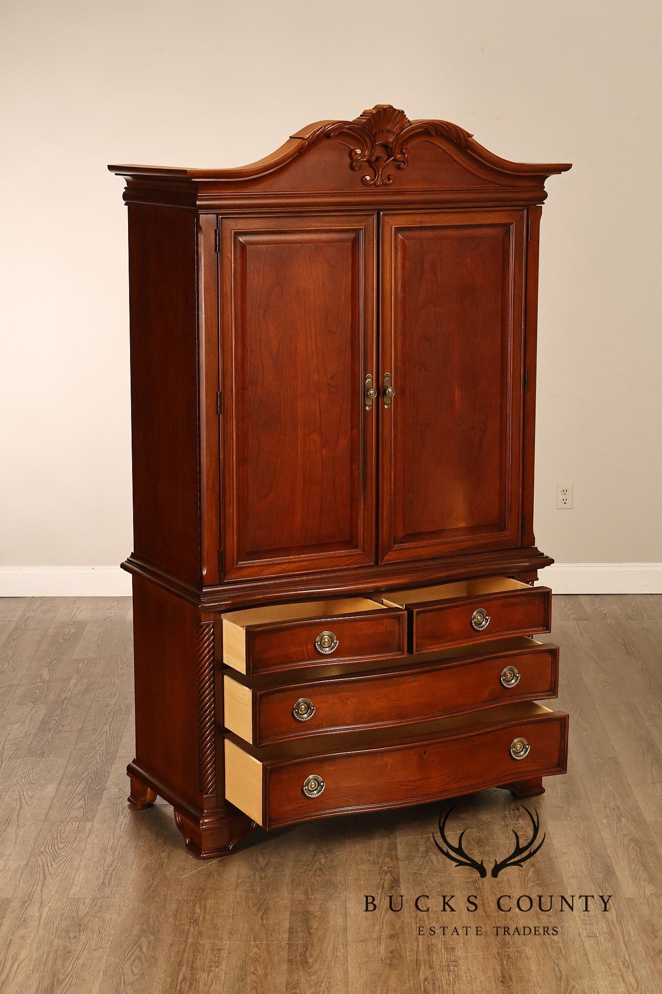 Stanley Furniture Traditional Carved Cherry Bedroom Storage Armoire