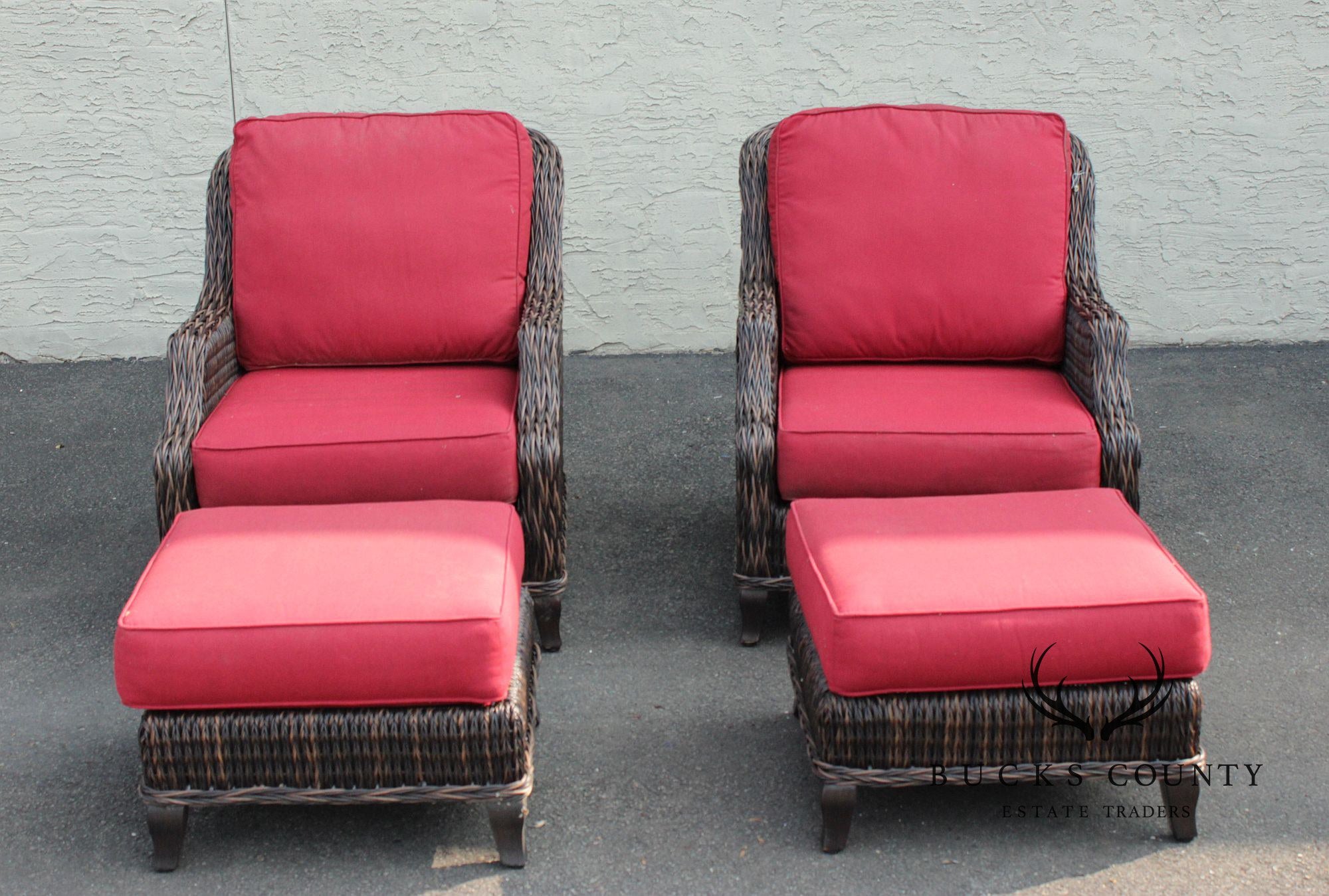 Patio Renaissance Pair of 'Monticello' Lounge Chairs and Ottomans