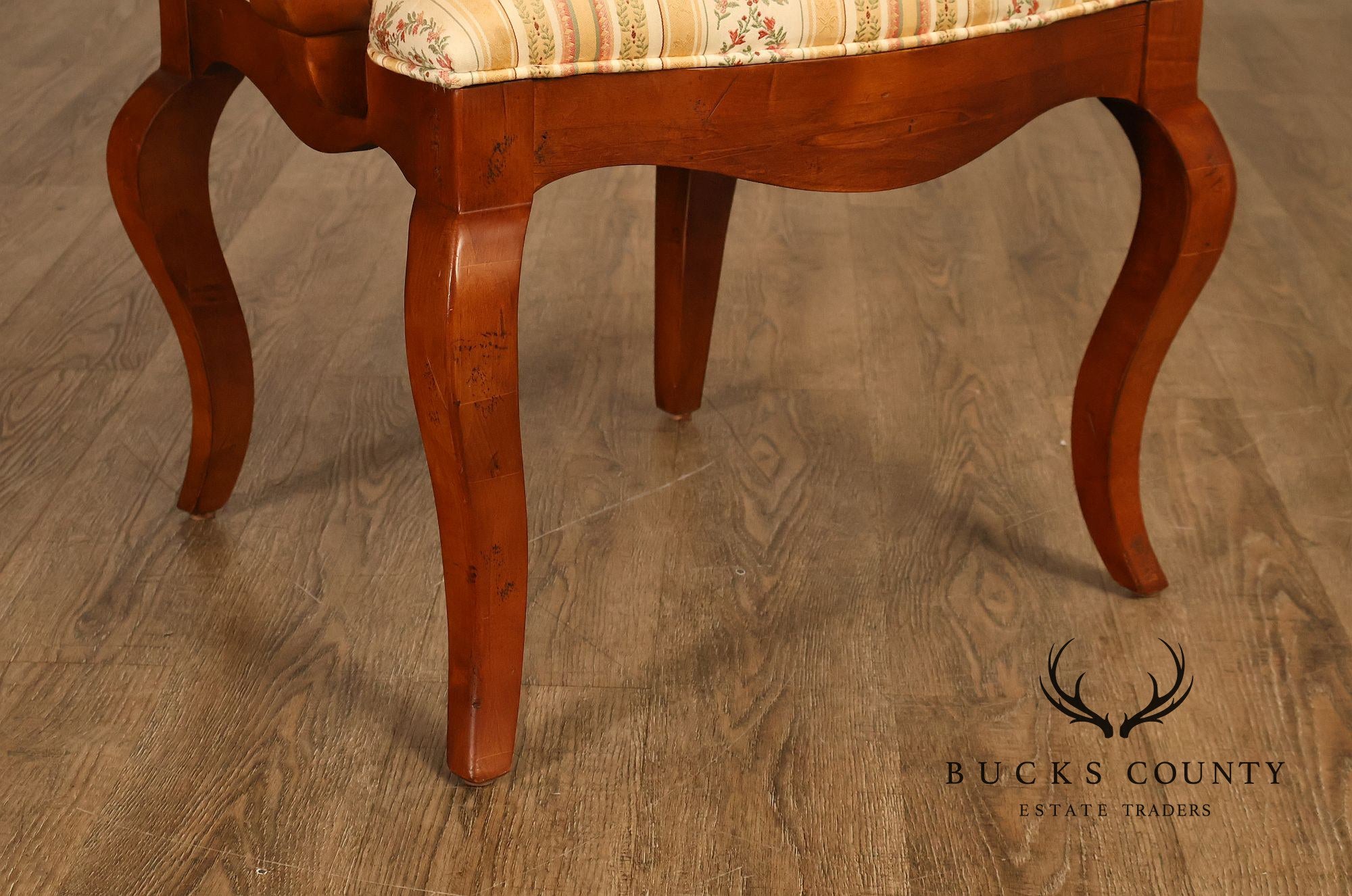 Century French Provincial Style Pair Of Upholstered Ladderback Armchairs